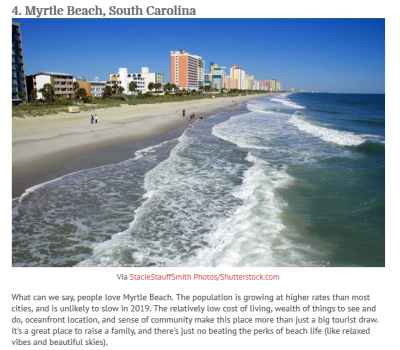 Myrtle Beach Ranks in Top 19 Best Cities to Move to in 2019, Per CubeSmart Survey