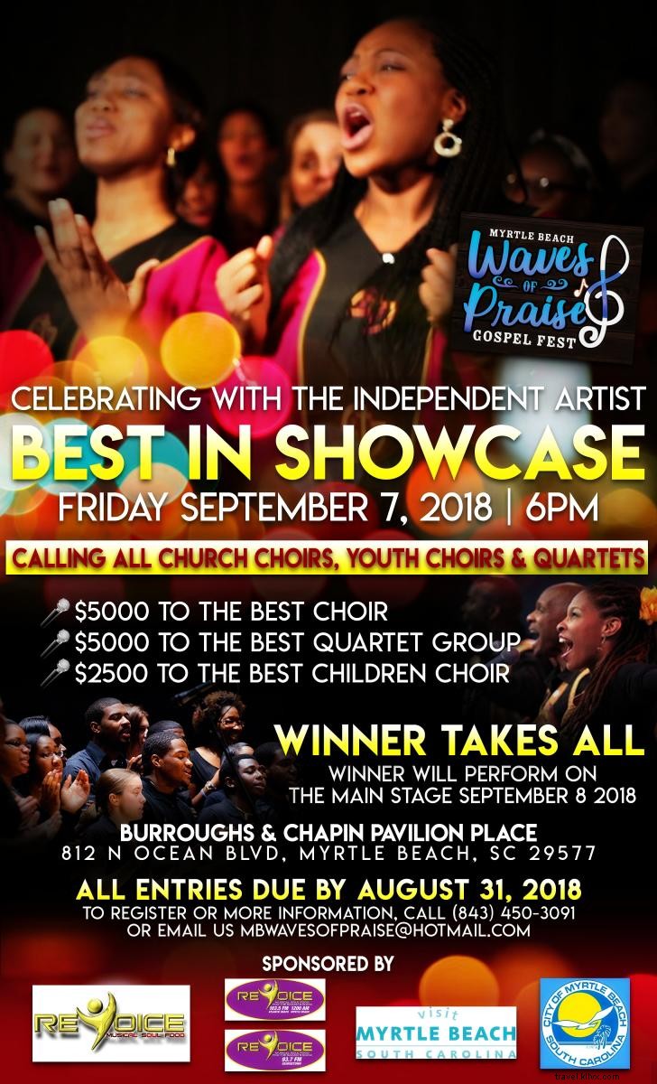 Myrtle Beach Waves of Praise Gospel Fest: Top Gospel Artists September 7-9, 2018