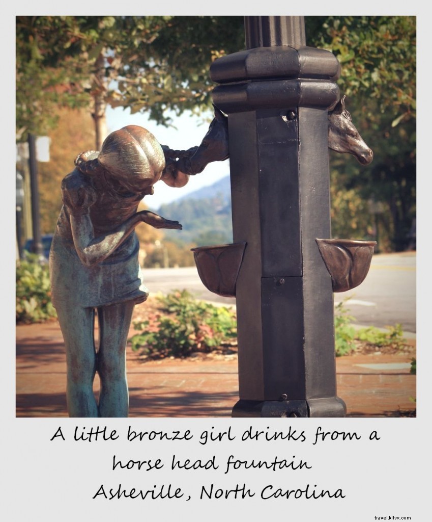 Polaroid of the Week: Charming Little Bronze Girl Sculpture at Asheville Fountain