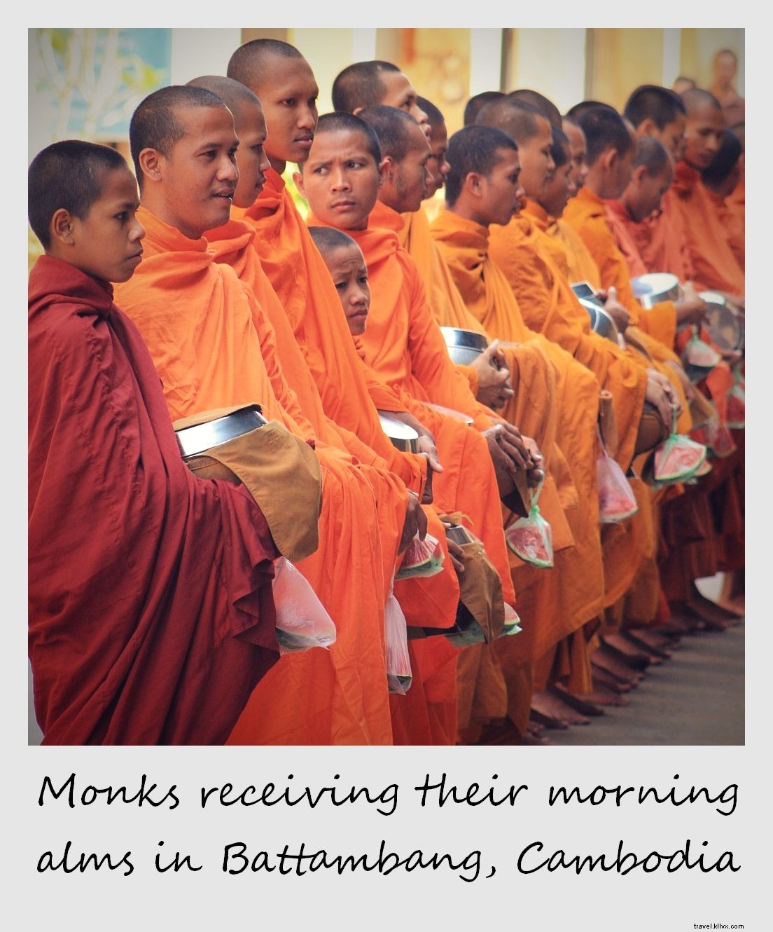 Polaroid of the Week: Monks Receiving Morning Alms in Battambang, Cambodia