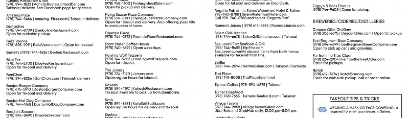 Salem, MA: Top Takeout & Delivery Restaurants – Printable PDF Guide