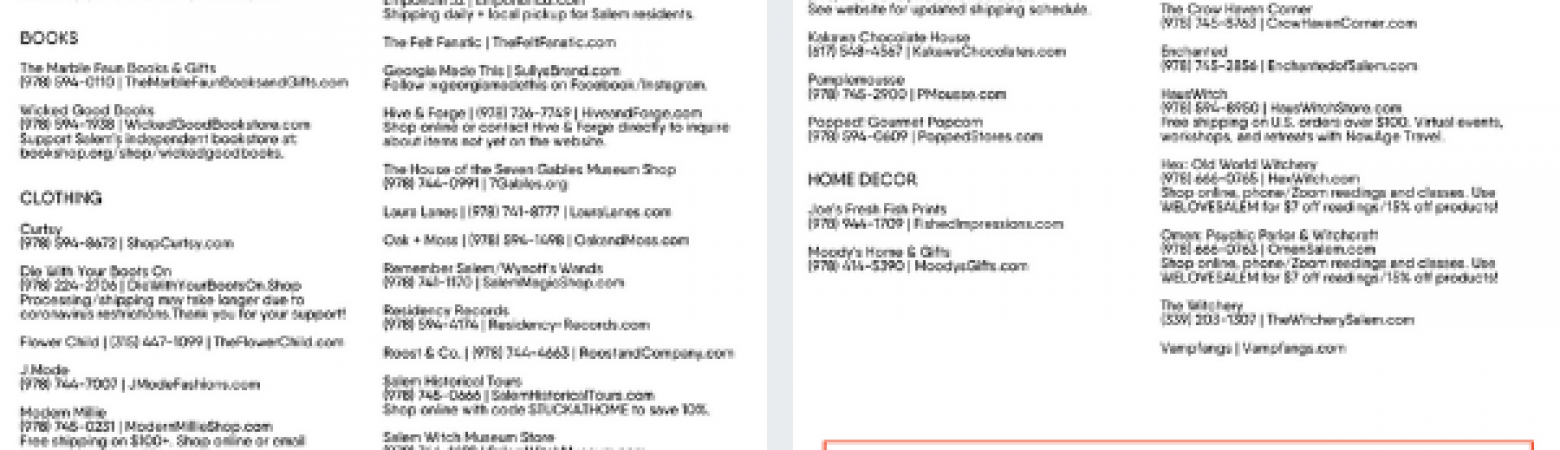 Salem, MA: Printable Directory of Local Stores with Online Shopping