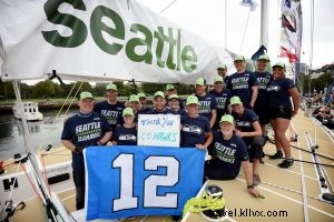Seahawks 12th Man Spirit Hoisted in Sydney Harbor Aboard Visit Seattle Yacht