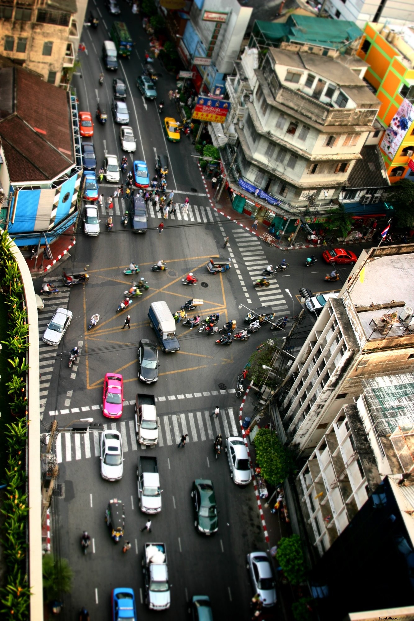 Stunning Aerial View of a Bustling Thai Street Intersection