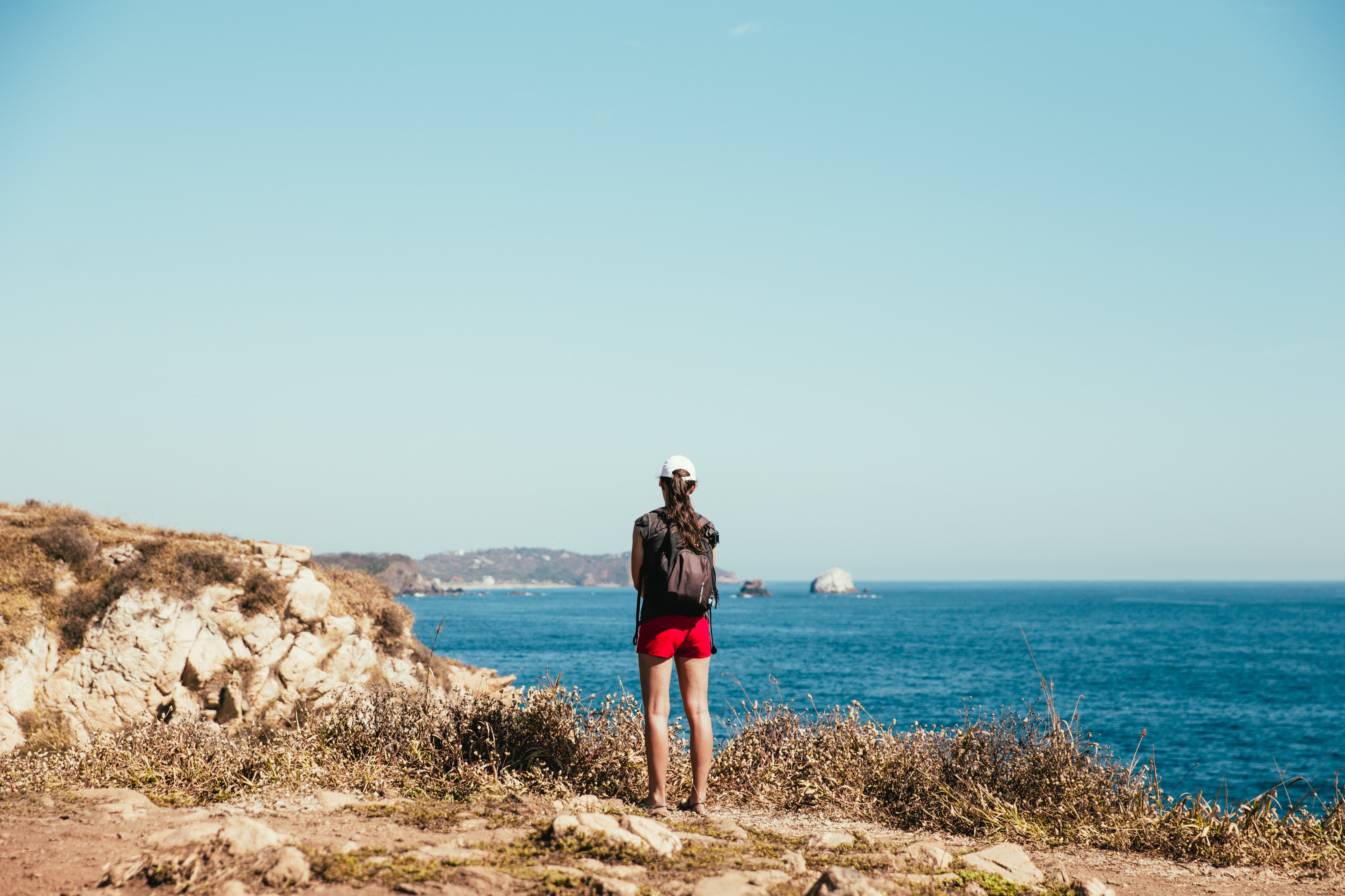 Stunning Seaside Hiker in Mexico: Breathtaking Adventure Photo