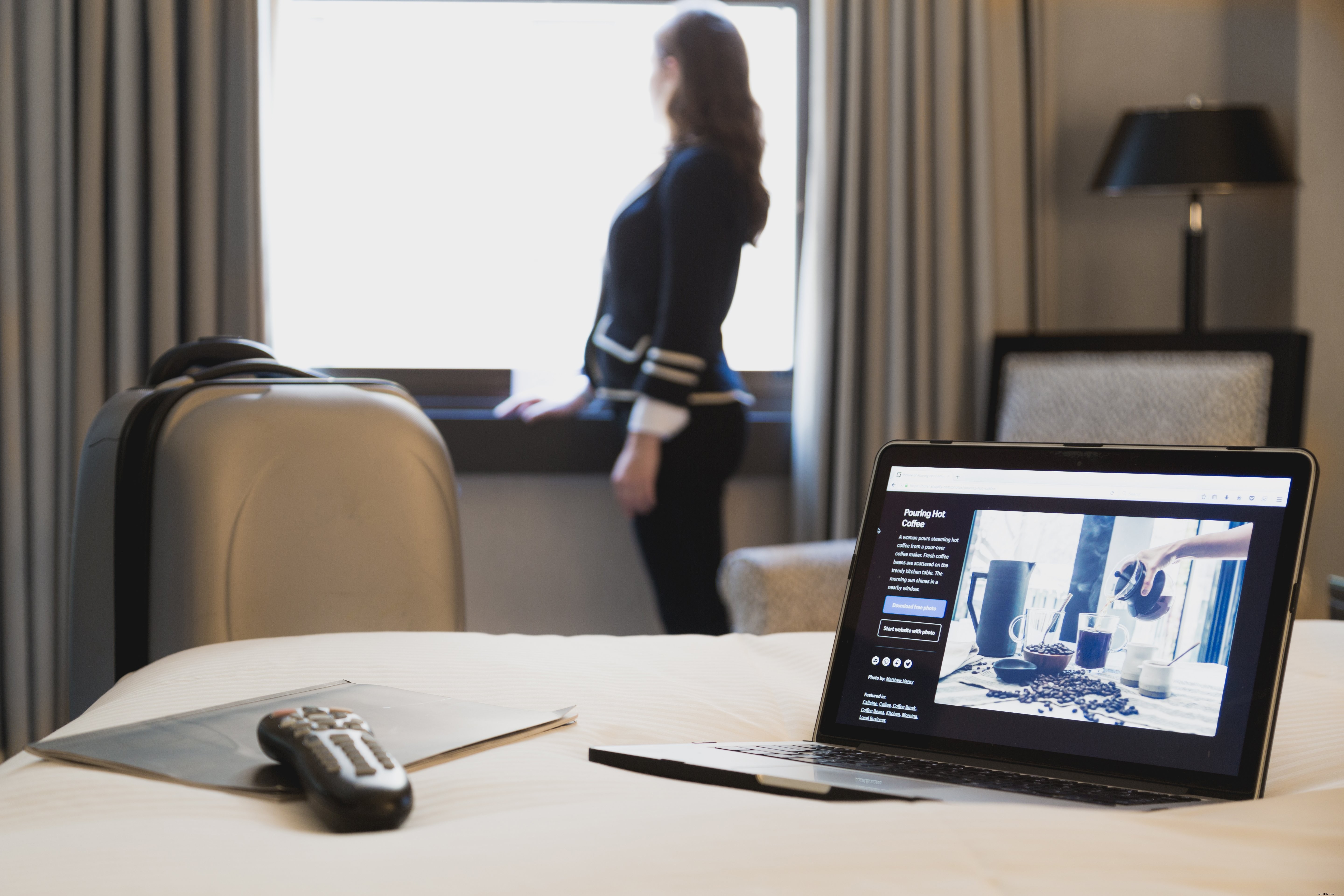 Elegant Businesswoman in Luxury Hotel Room - Professional Stock Photo