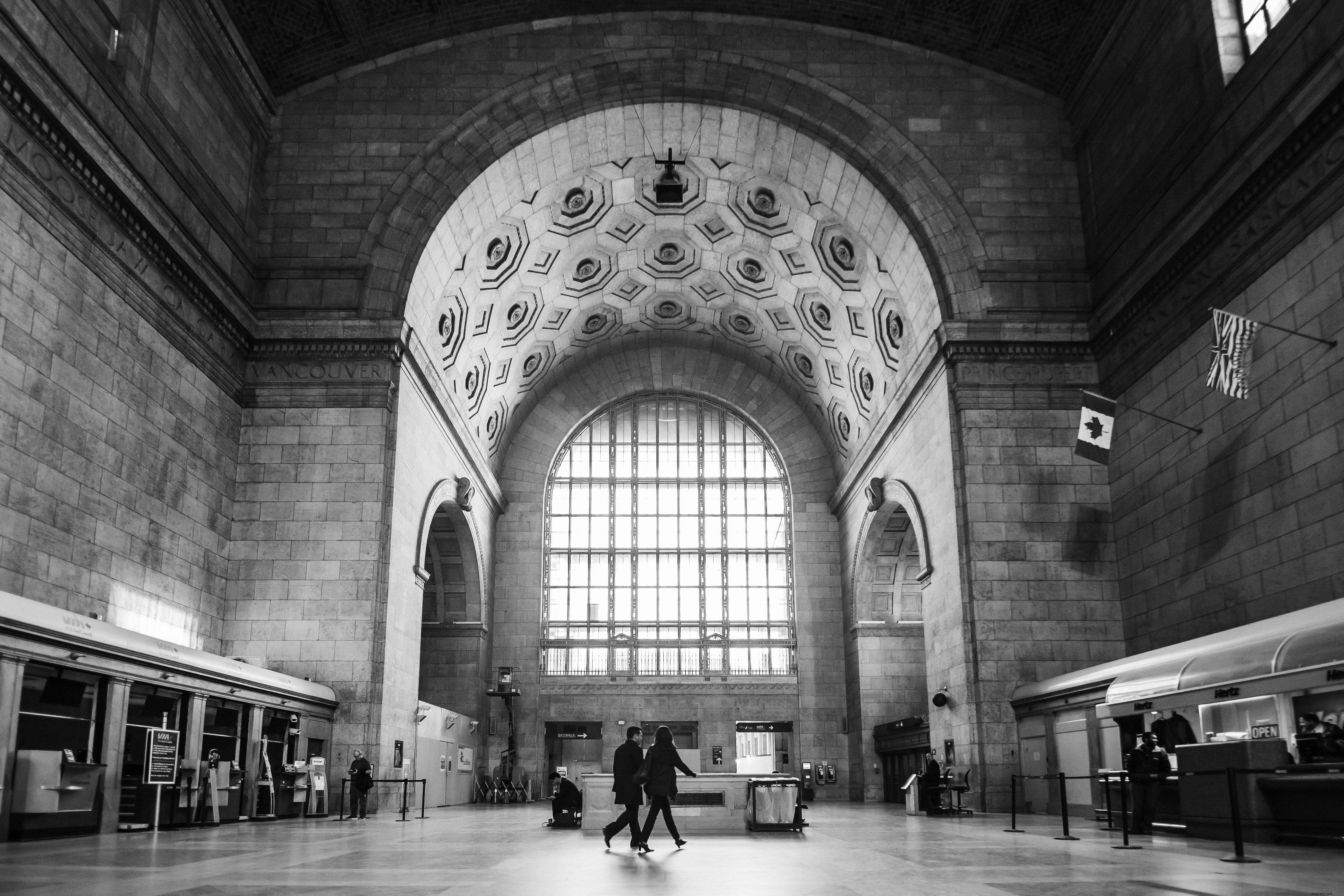 Stunning Black and White Photo of a Historic Train Station