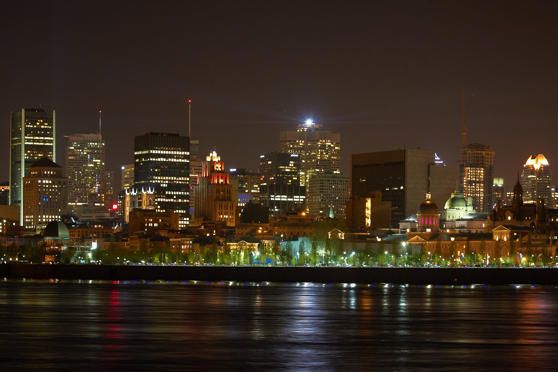 Stunning Nighttime Waterfront Photo of Montreal, Quebec