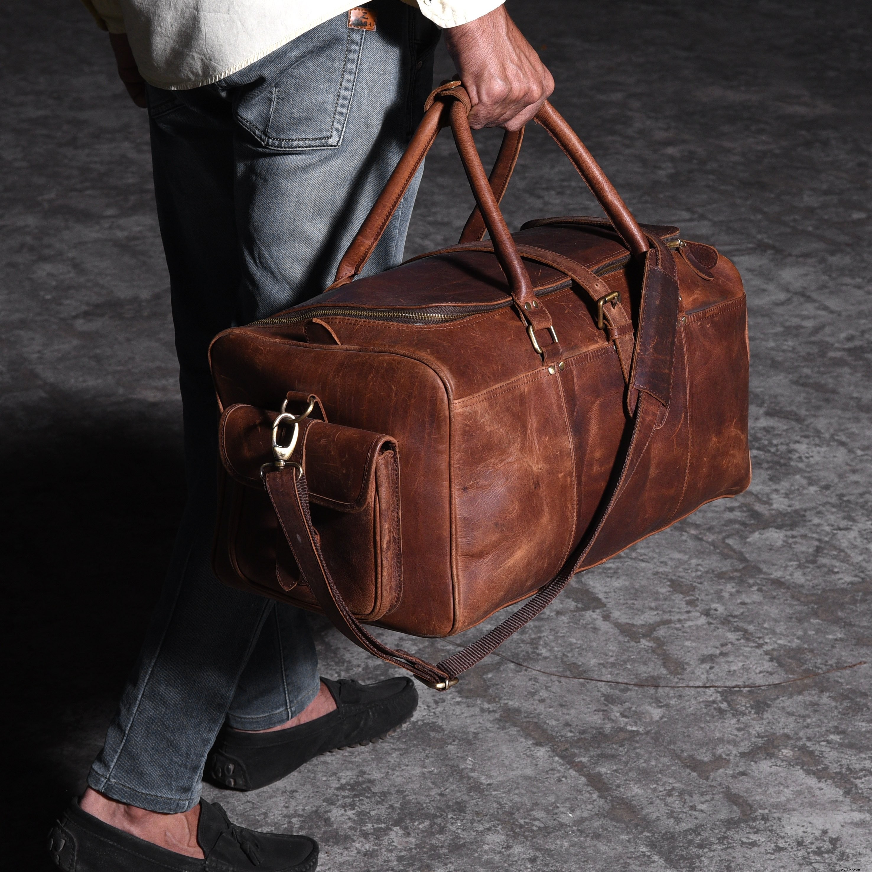 Stylish Man Walking with Premium Leather Travel Bag - Professional Photo