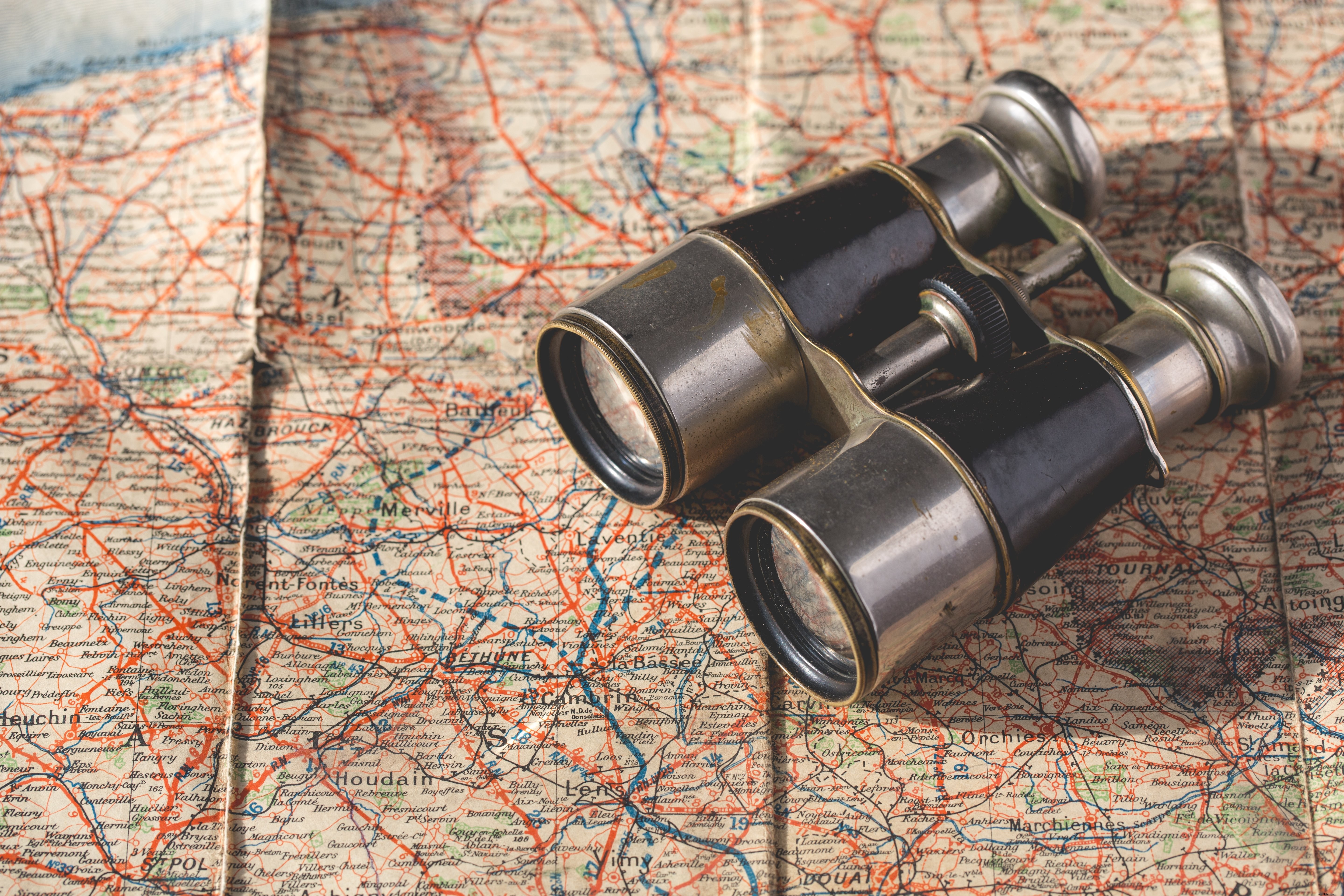 Vintage Old Map and Binoculars: Stunning Adventure Photography