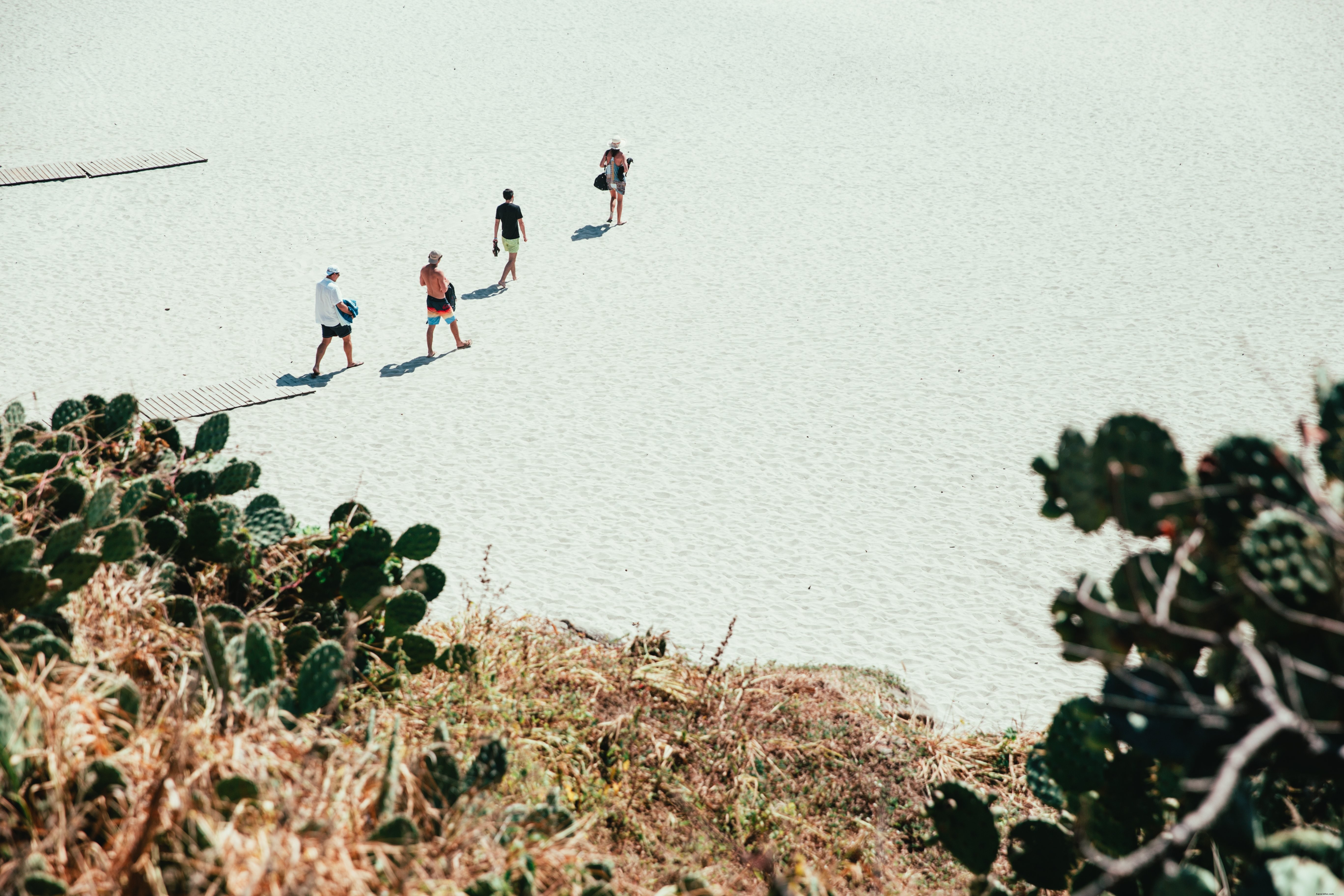 Vibrant Beach Stroll: People Walking on Sunny Shores Photo
