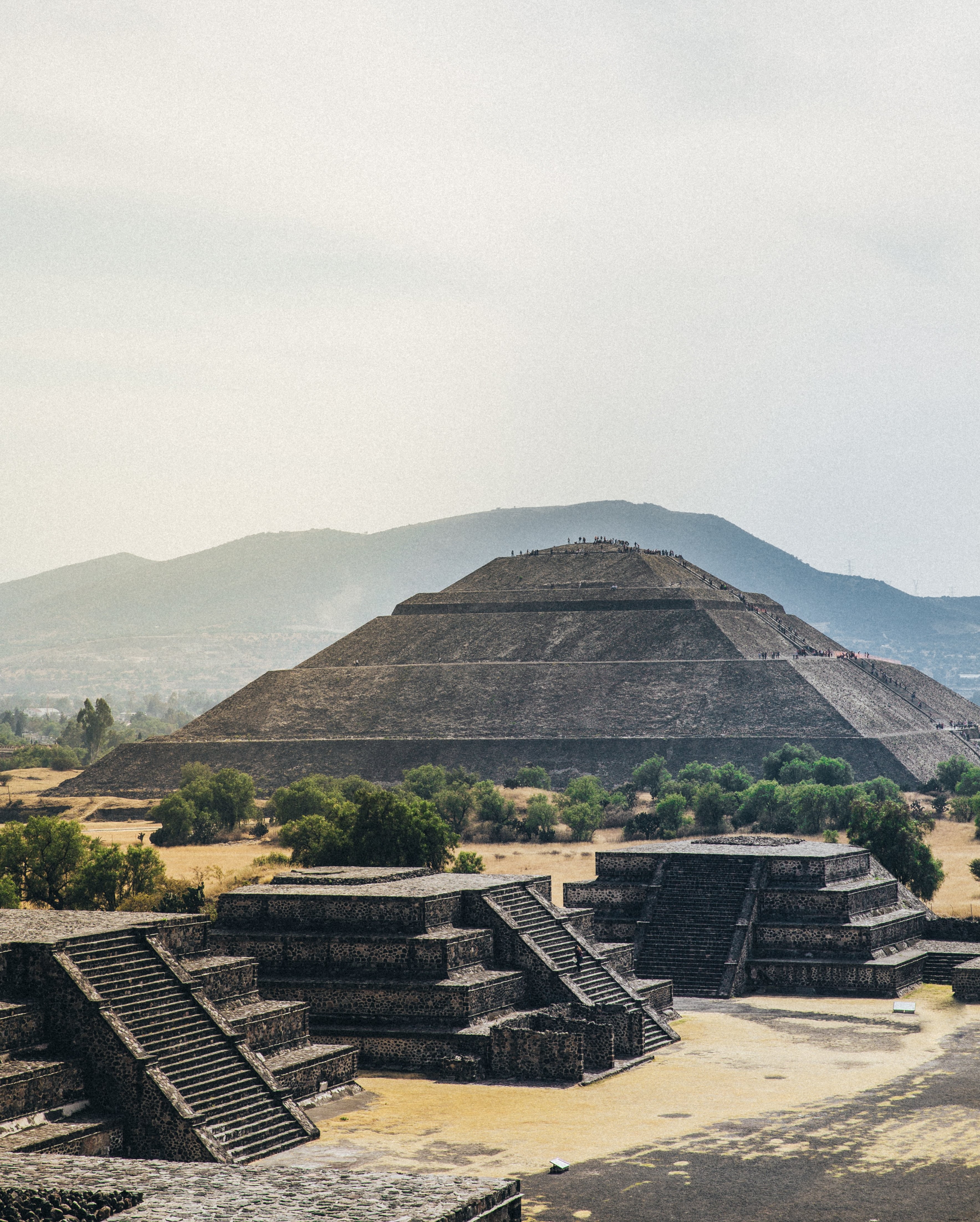 Mystical Pyramid of the Sun Shrouded in Fog: Breathtaking Teotihuacan Photo