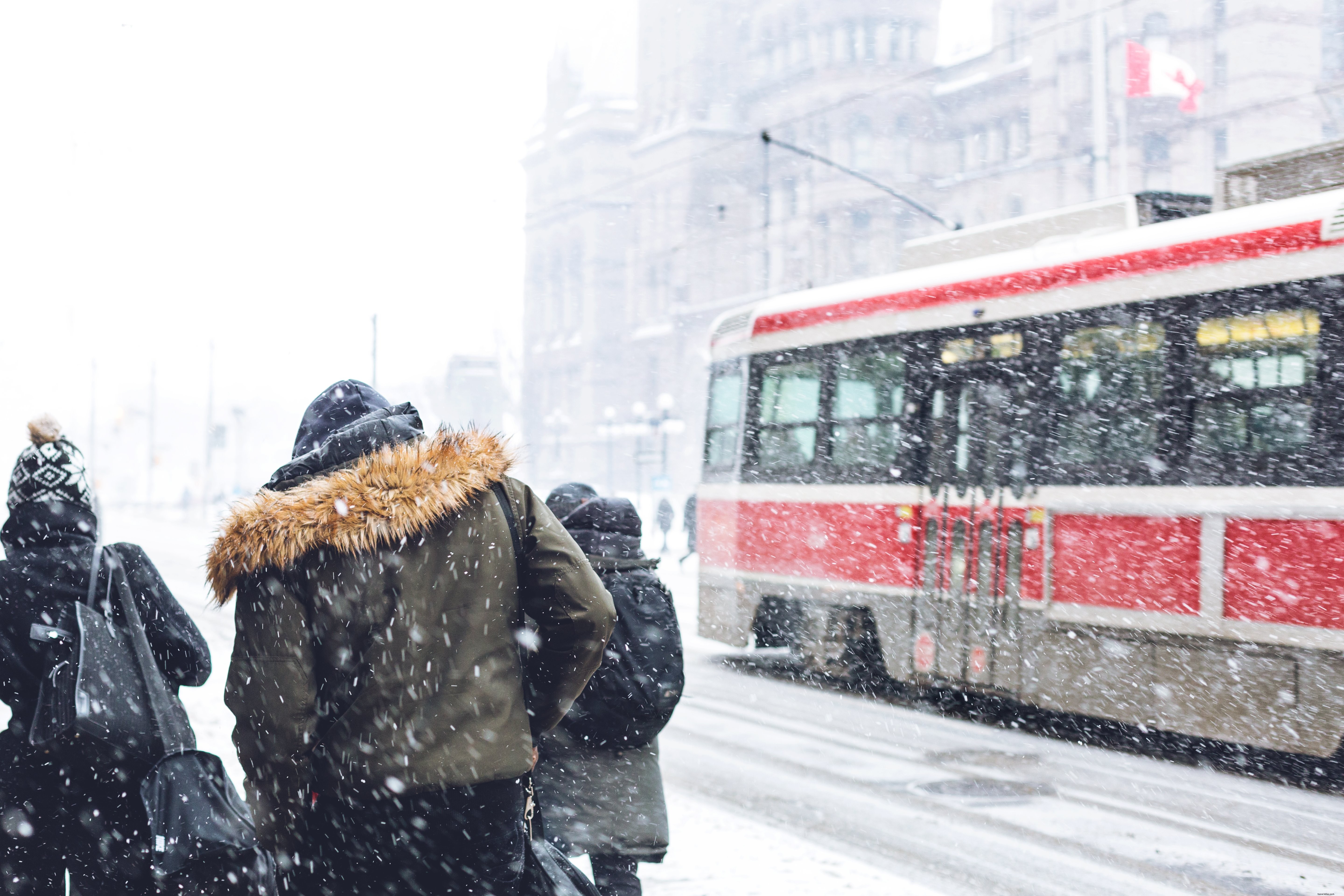 Stunning Snowy City Commute: Winter Walking Street Photo