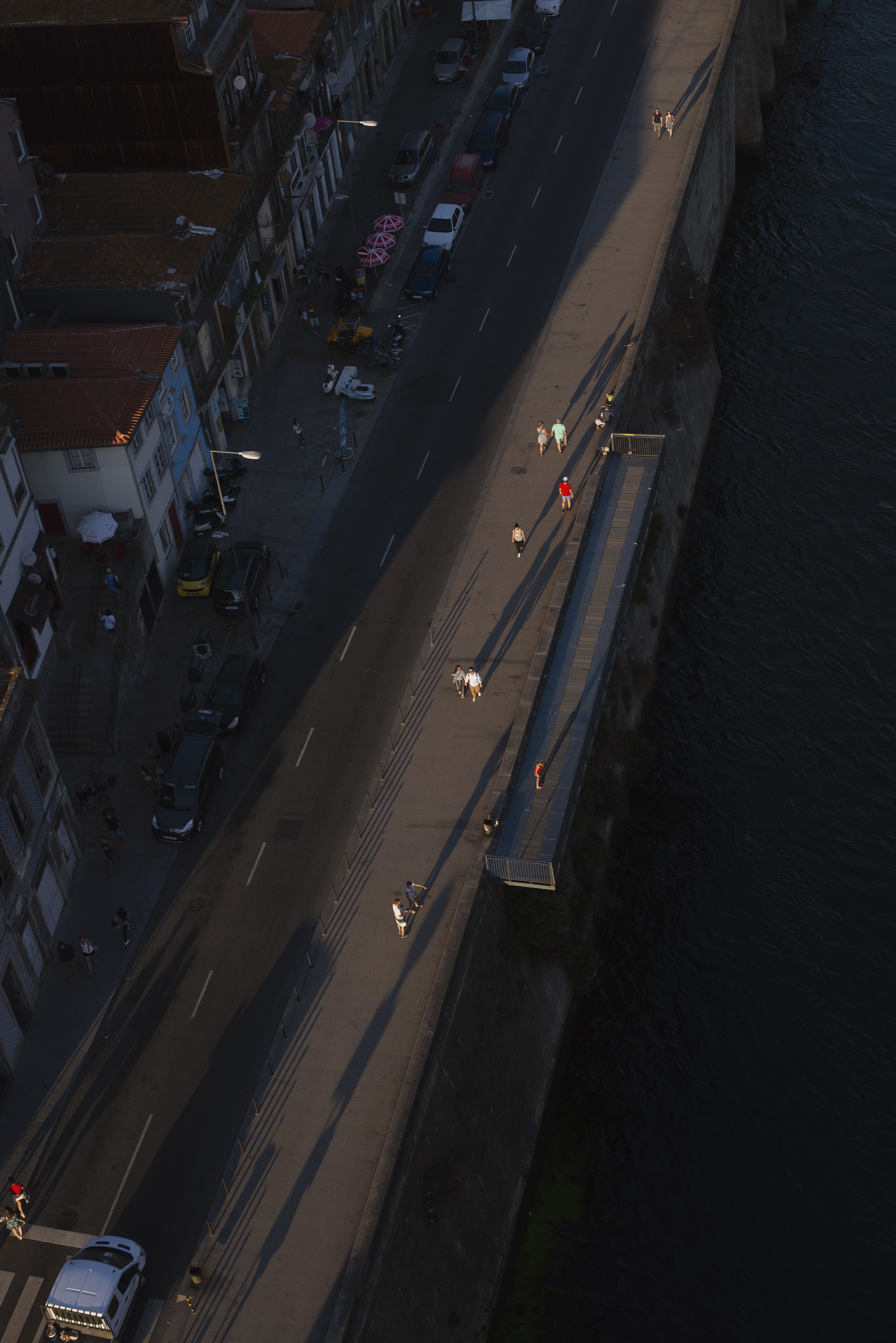 Stunning Aerial View: Crowds Strolling on a Vibrant Boardwalk