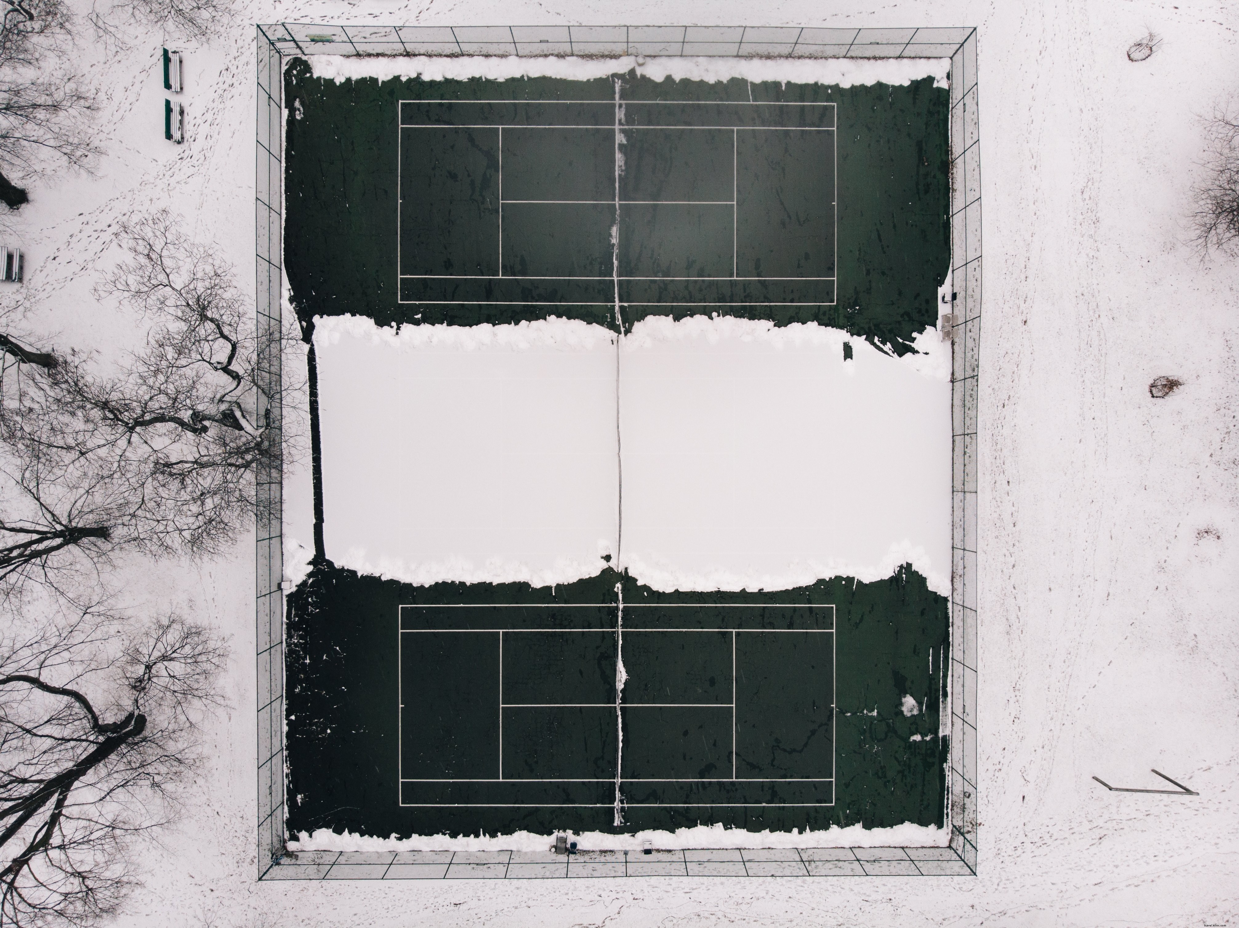 Desolate Tennis Courts in Winter: Stunning Seasonal Photo