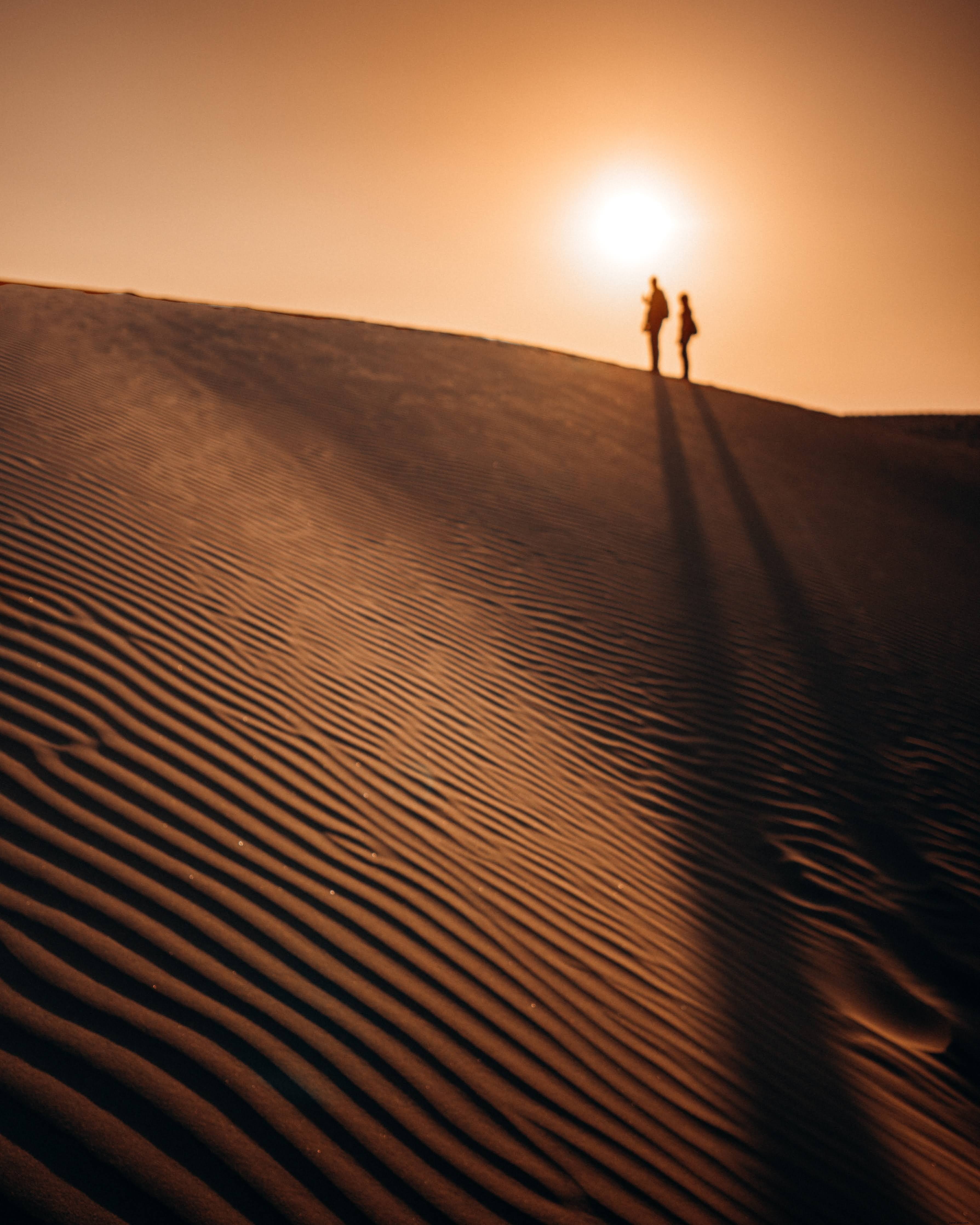 Dramatic Silhouettes: People Triumphantly Atop a Towering Sand Dune