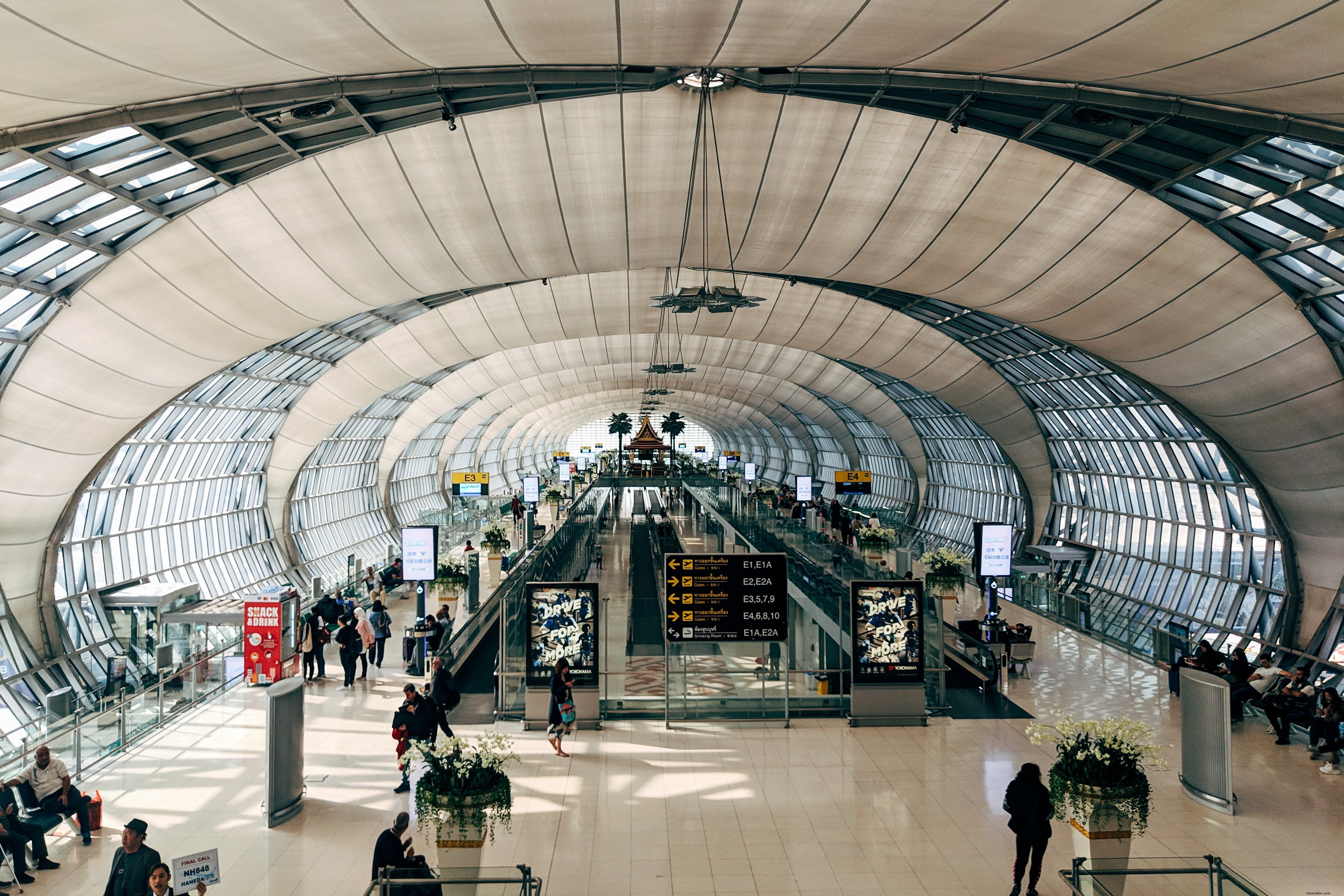 Vibrant Photo of a Bustling Airport Terminal Corridor