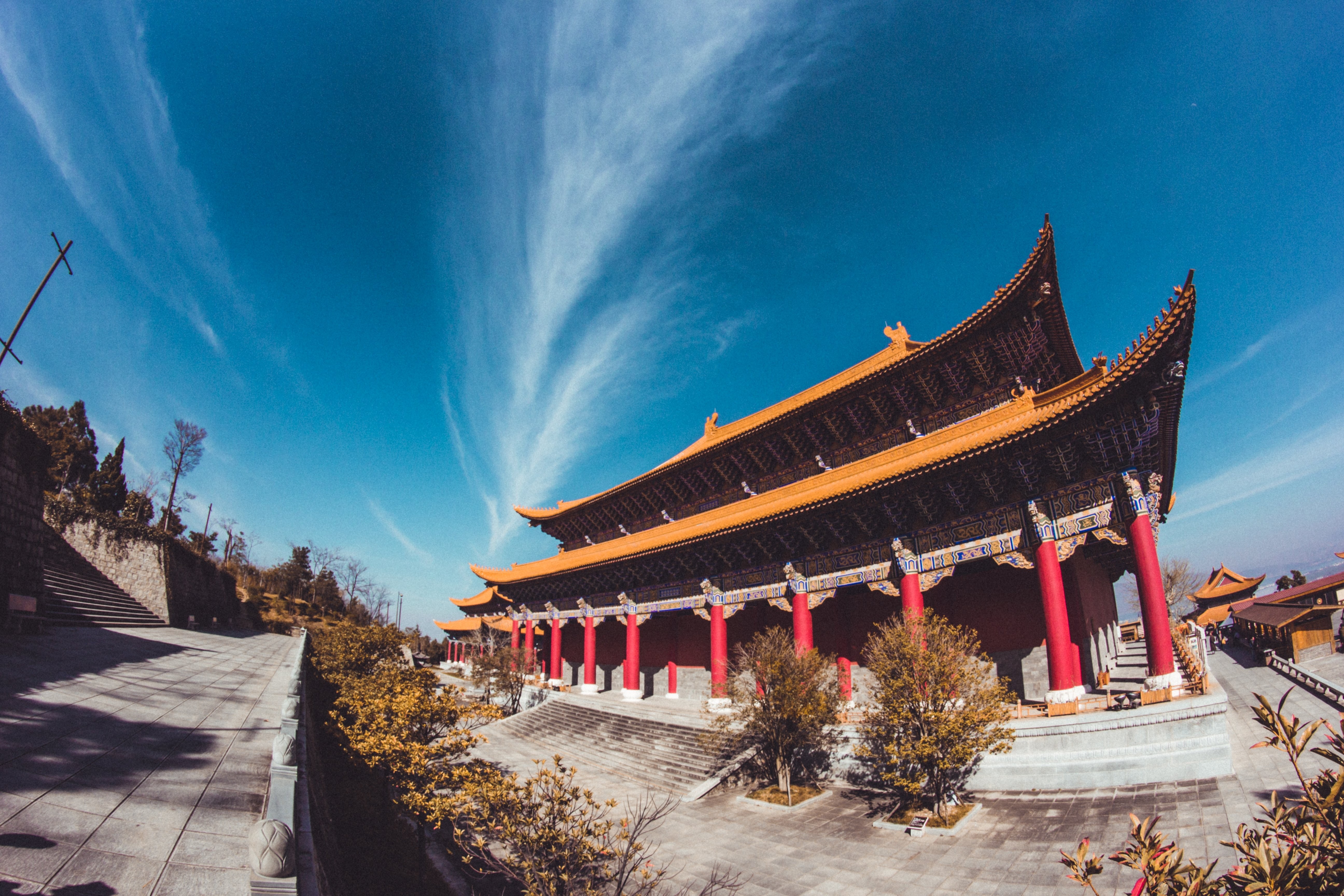 Stunning Wide-Angle View of a Majestic Chinese Temple