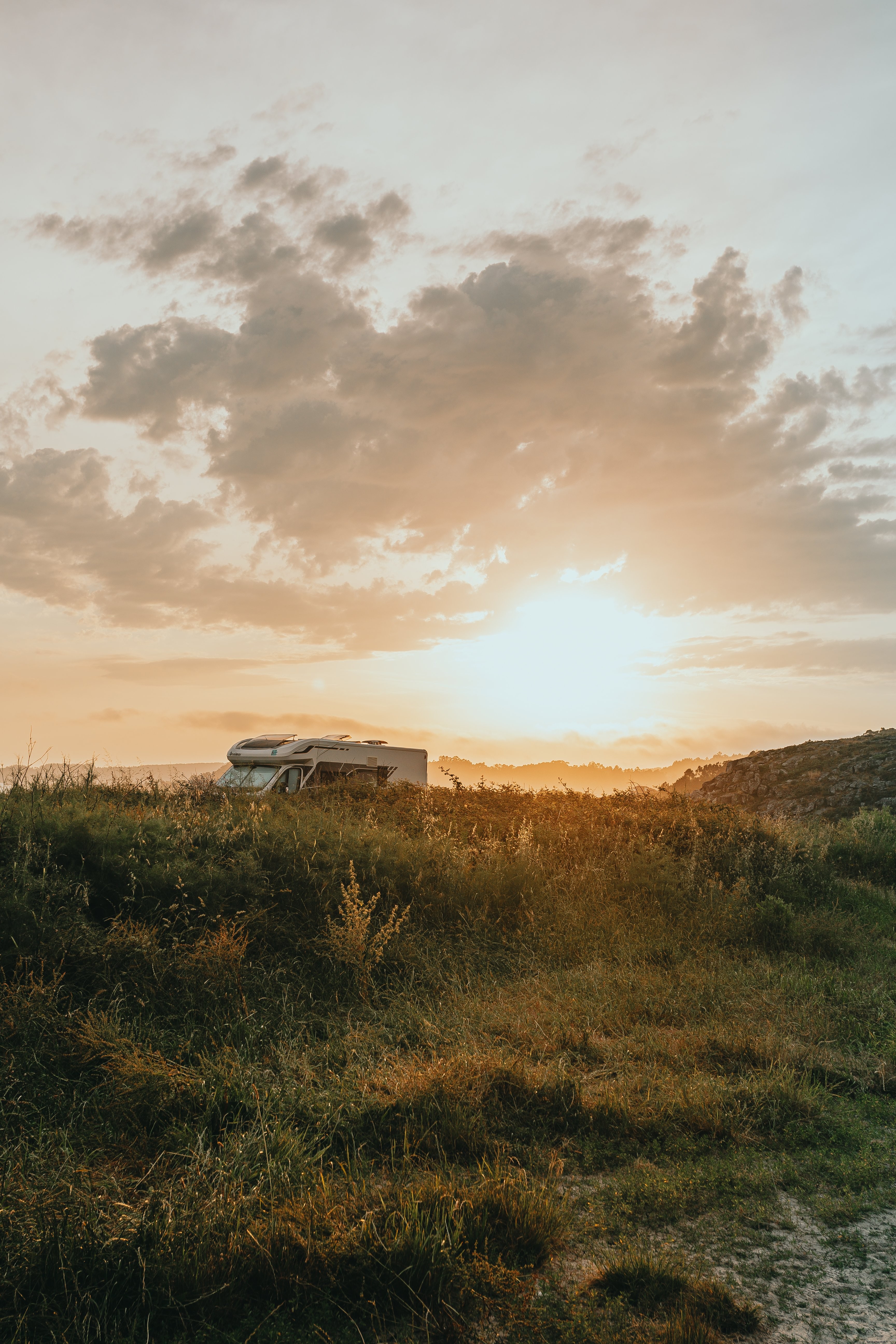 Stunning Campervan Silhouetted Against Morning Sunrise – Professional Photo