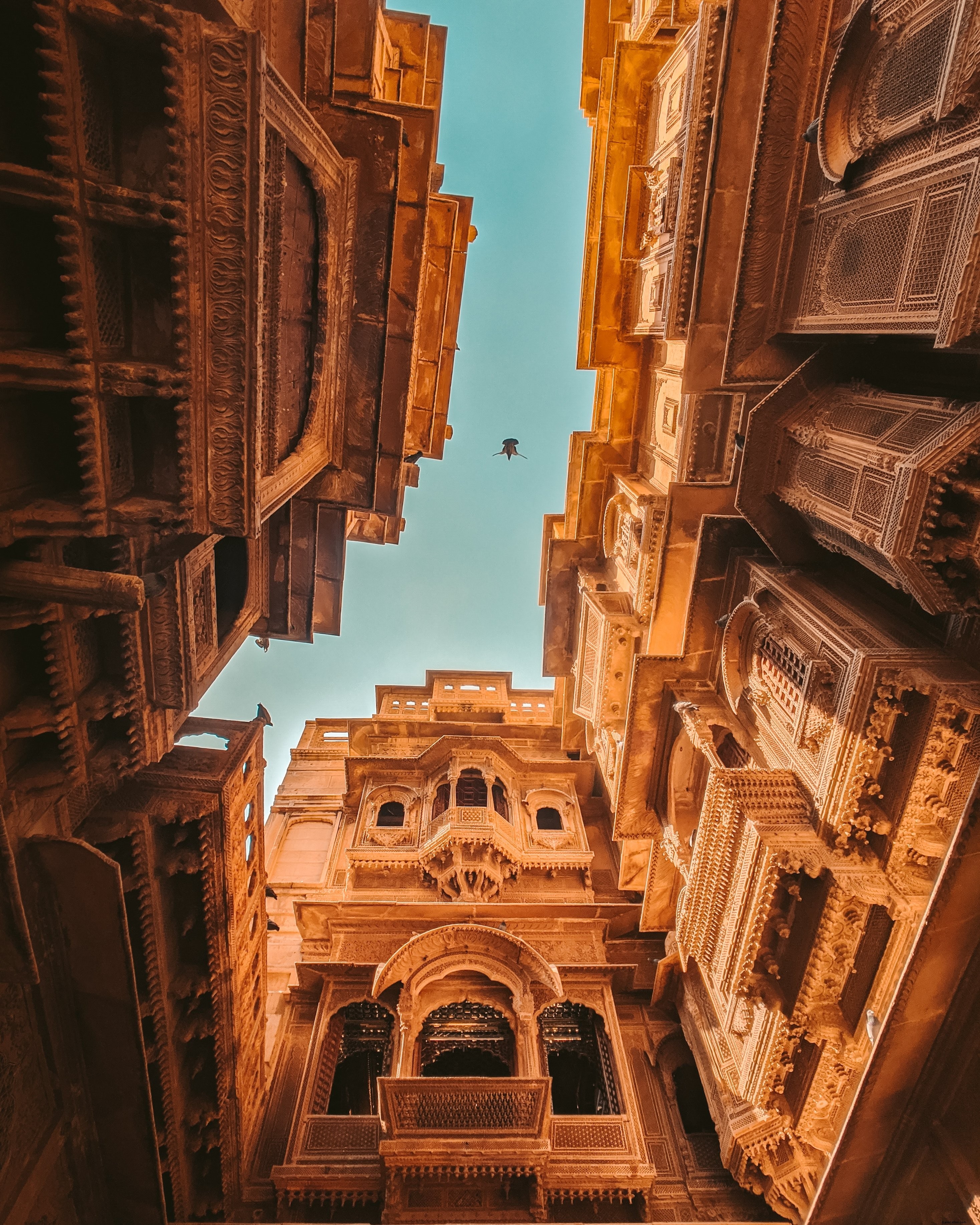 Stunning Photo: Bird Soaring Over Patwon Ki Haveli in Jaisalmer, India