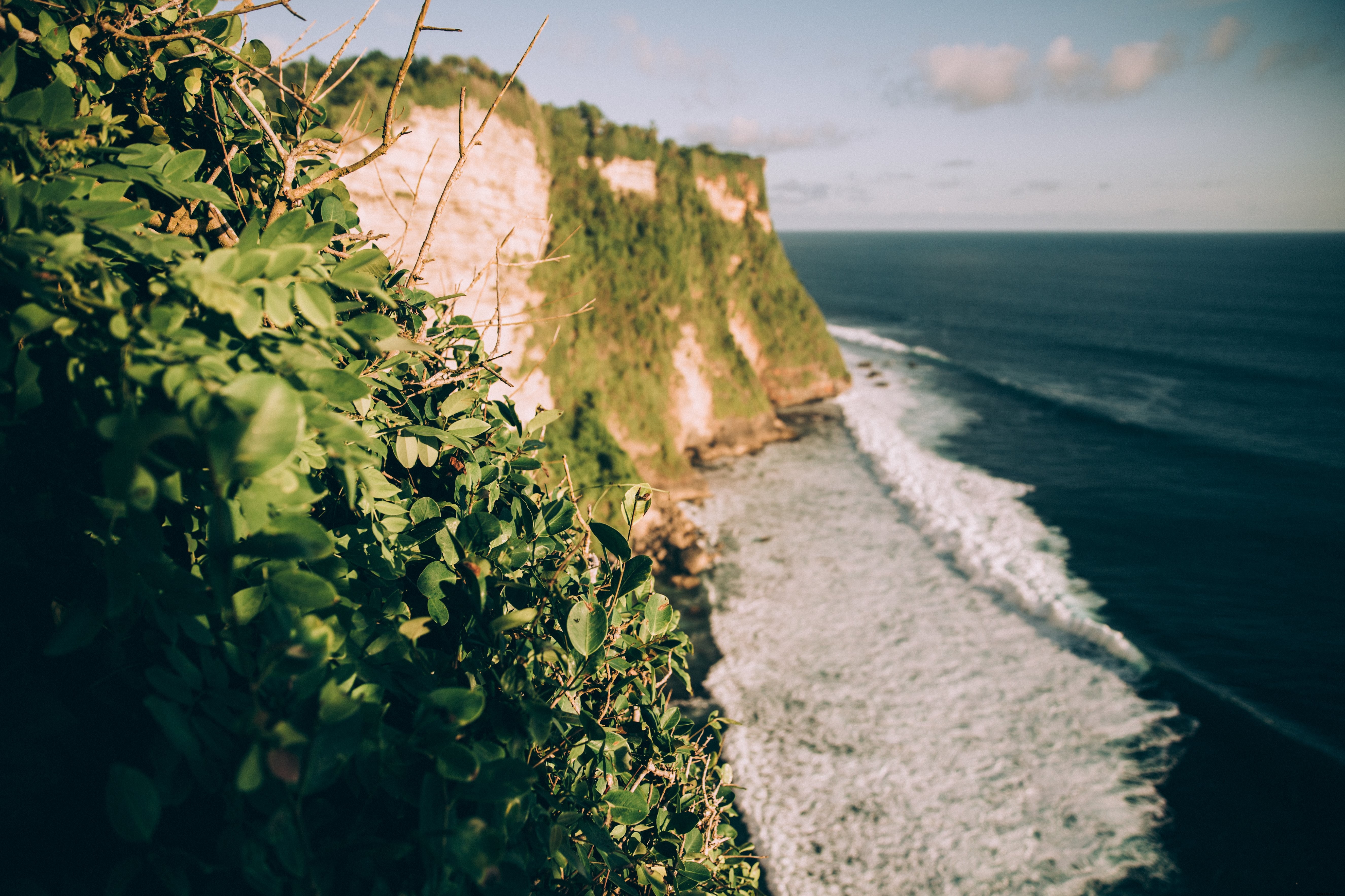 Breathtaking Lush Green Cliffs Meet Crashing Ocean Waves – Stunning Coastal Photo