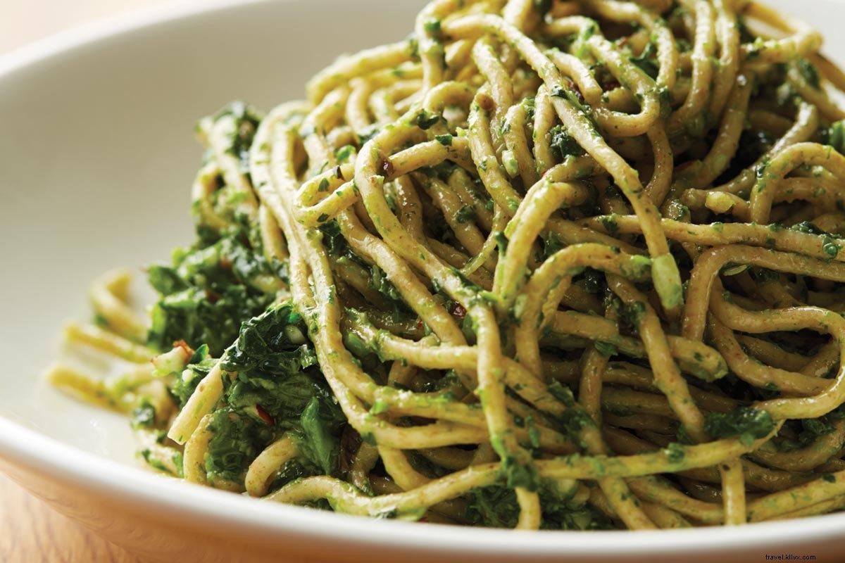 Whole Wheat Spaghetti with Broccoli Rabe Pesto: Authentic Recipe from Downtown Italian Cookbook