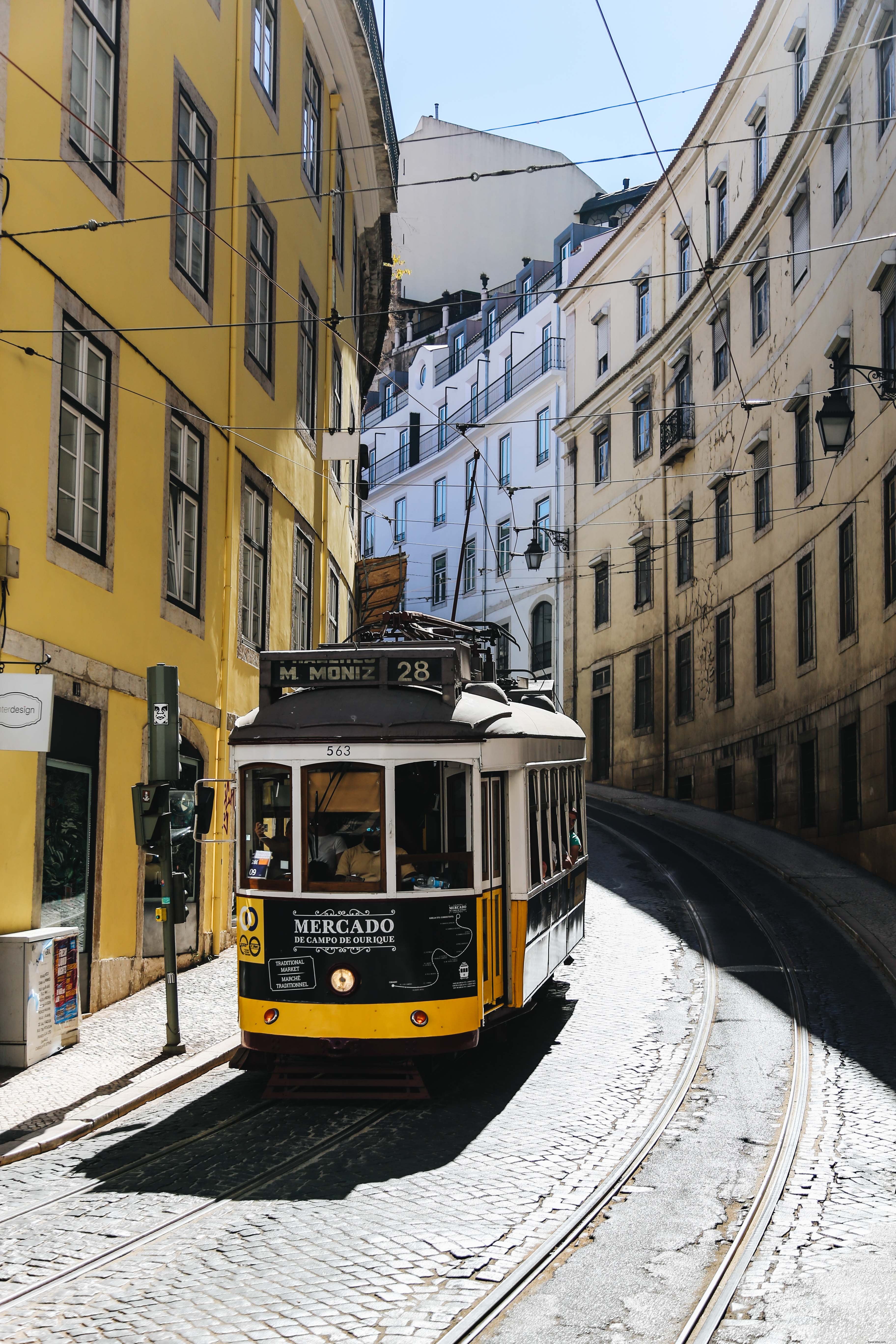 Iconic Lisbon Streetcar on Winding Roads: Stunning Travel Photo