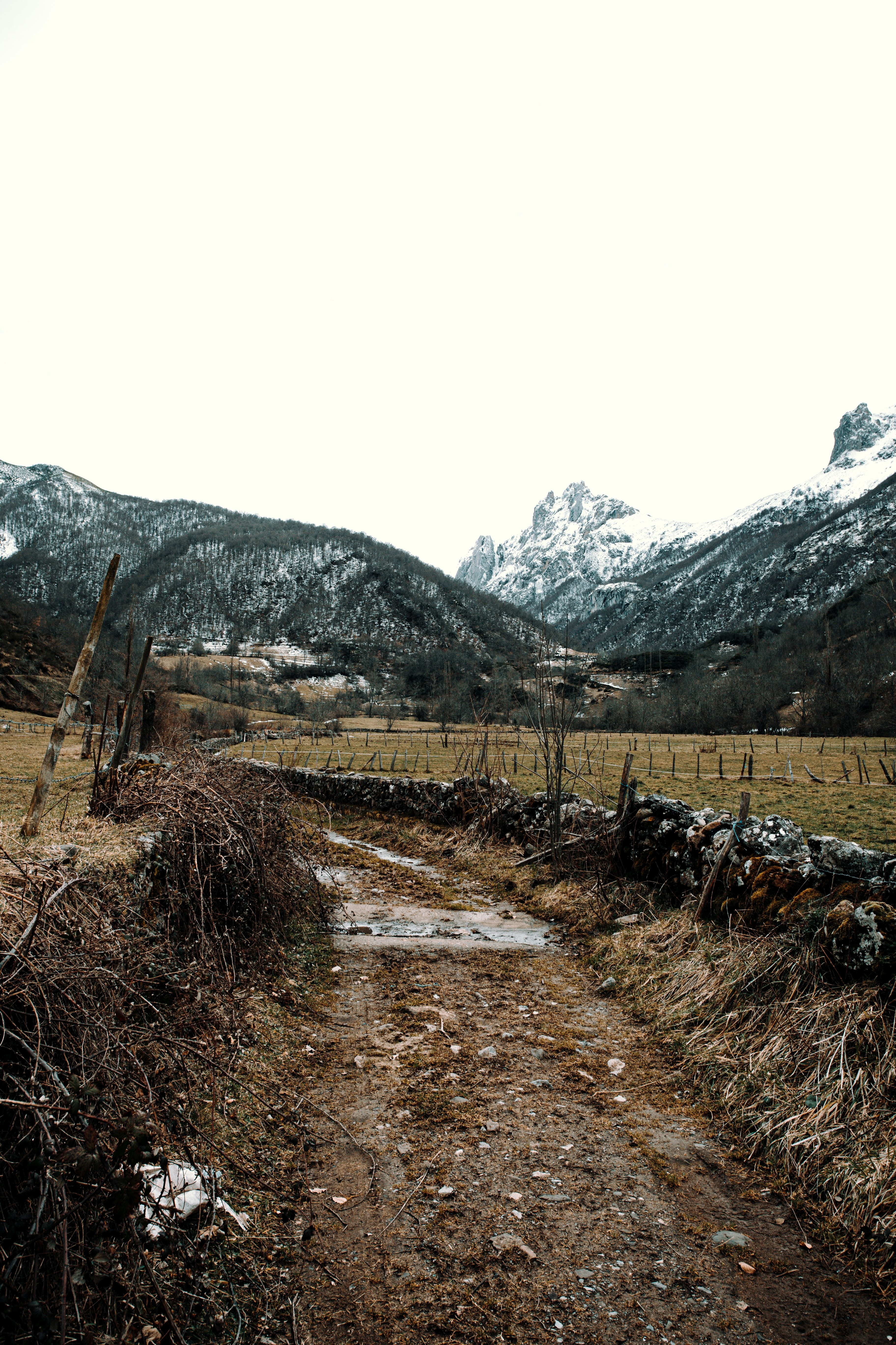 Scenic Dirt Road Winding Beneath Majestic Mountains – Stunning Landscape Photo