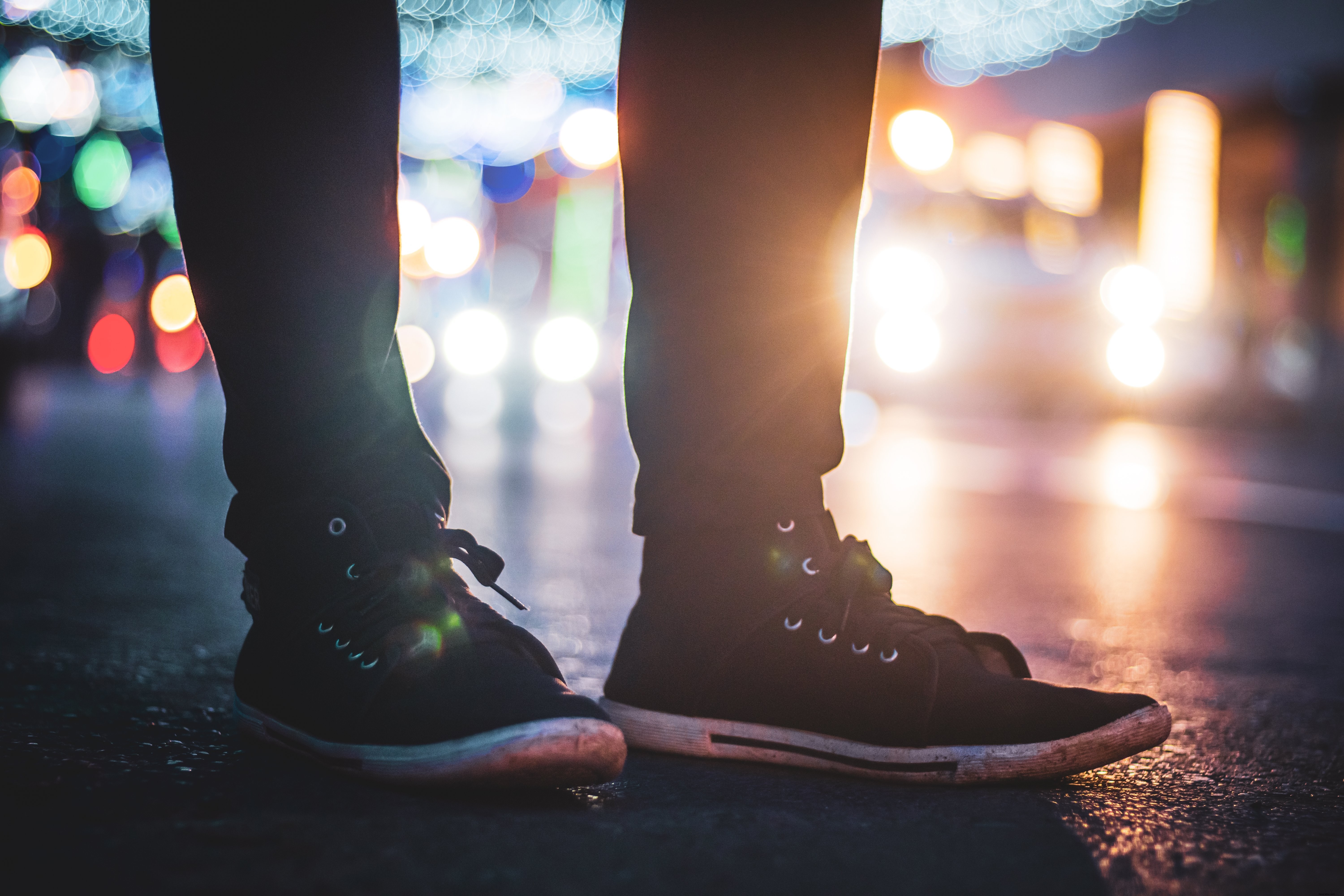 Stunning Close-Up Photo of Black Sneakers at Night