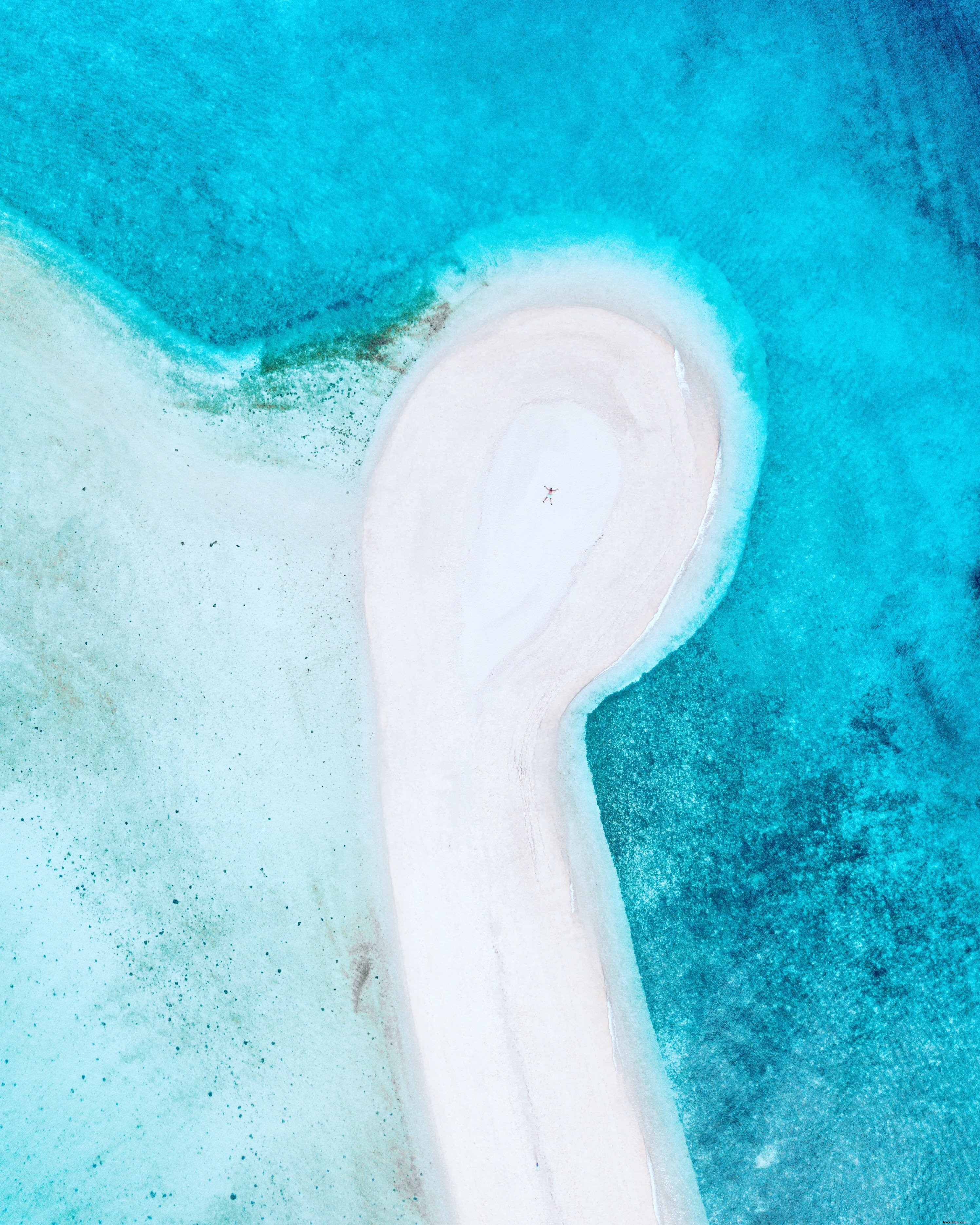 Stunning Drone Aerial Photo: Person on Pristine White Sandy Beach