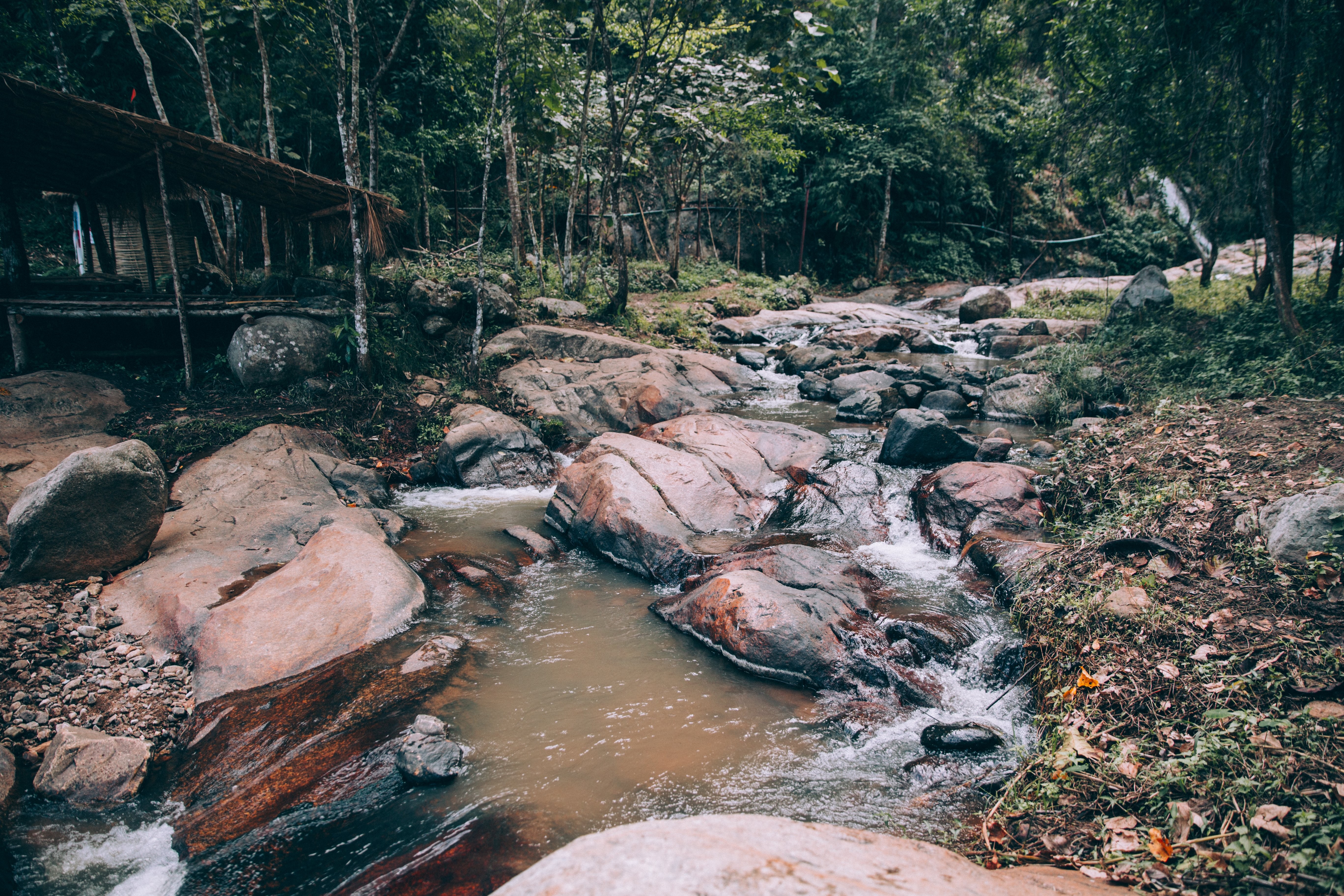 Serene Water Flowing Over Smooth Rocks: Captivating Nature Photography