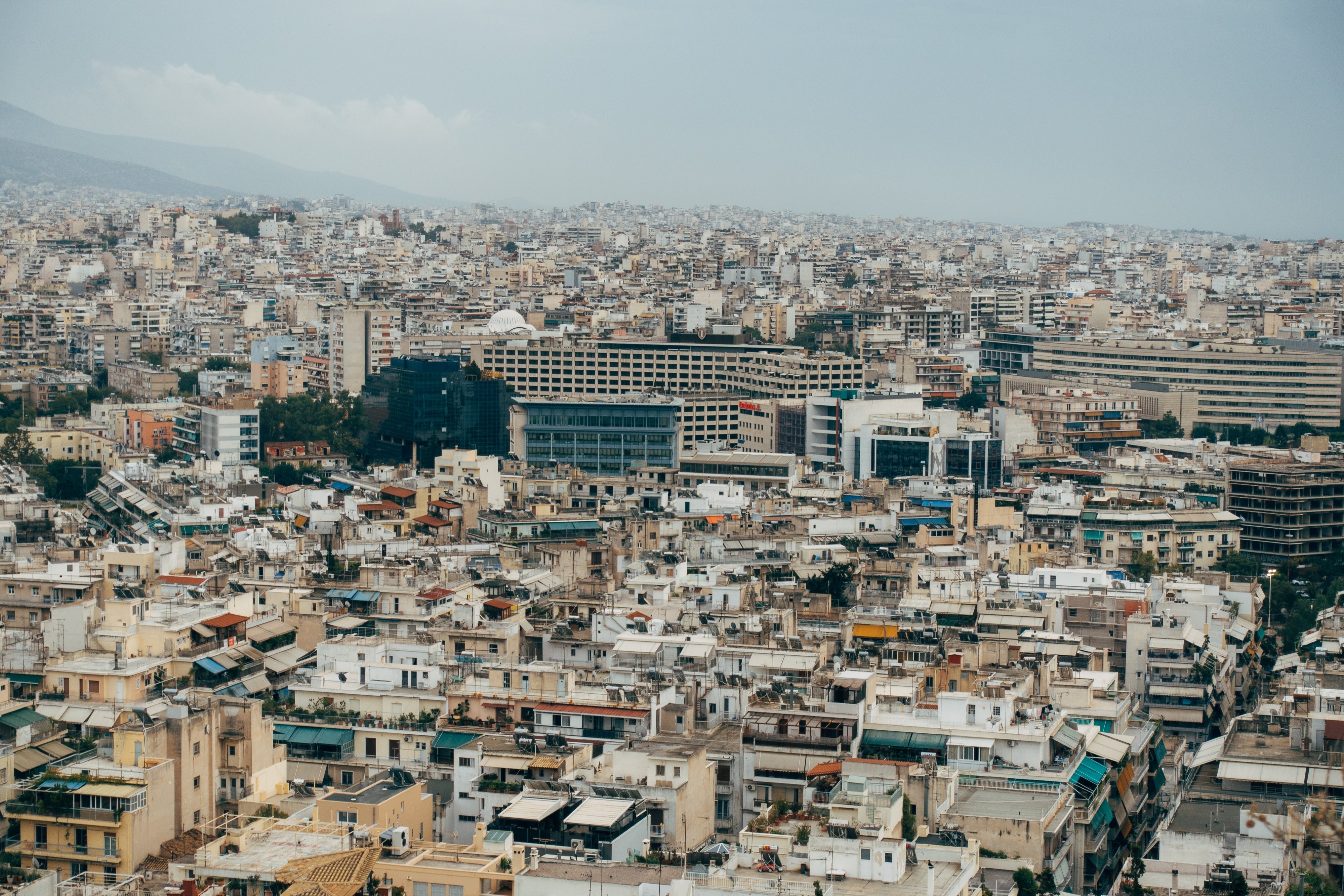 Stunning Aerial View of Cityscape with Pristine White Buildings