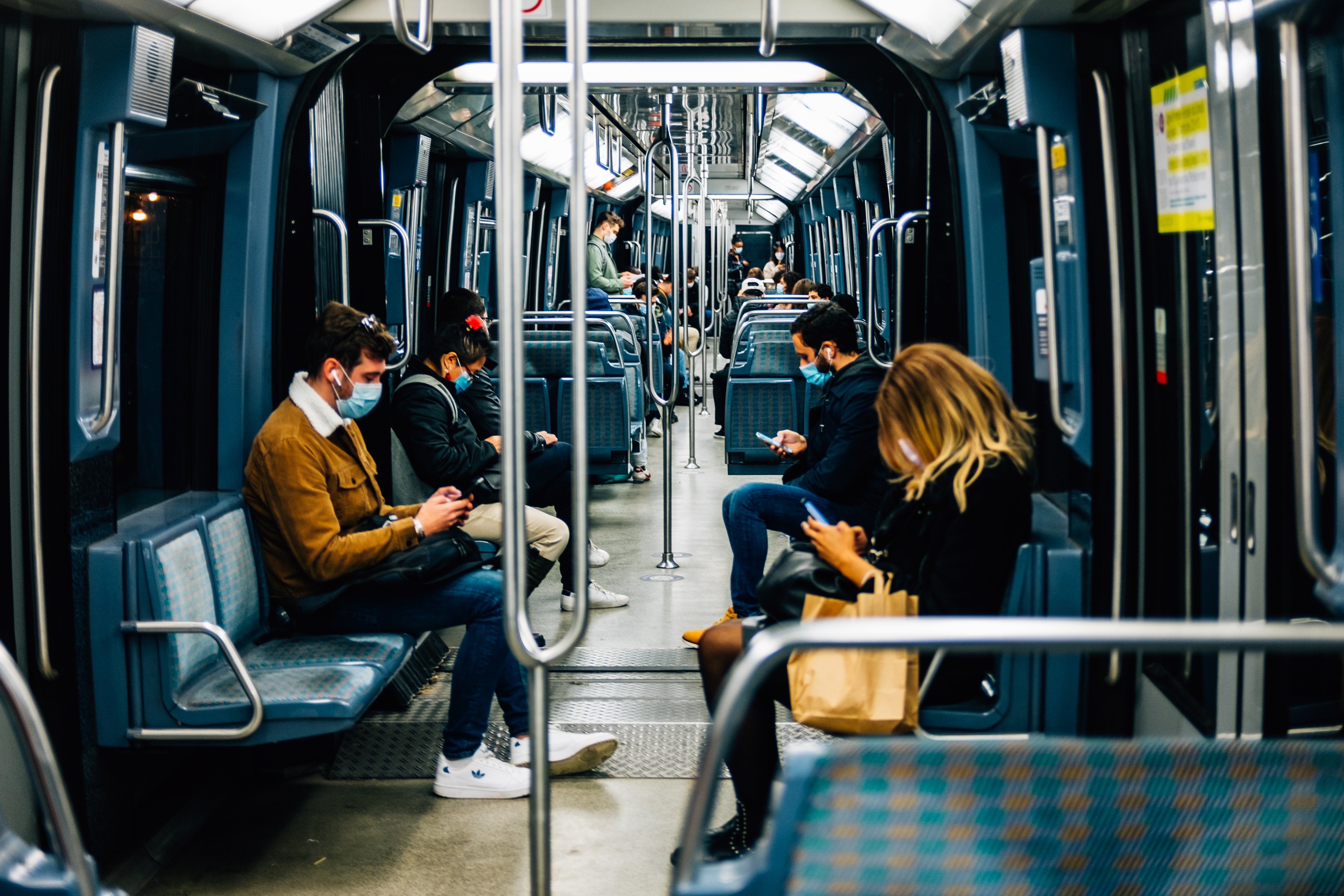 Stunning Blue Interior of a Public Transit Train – Captivating Photo