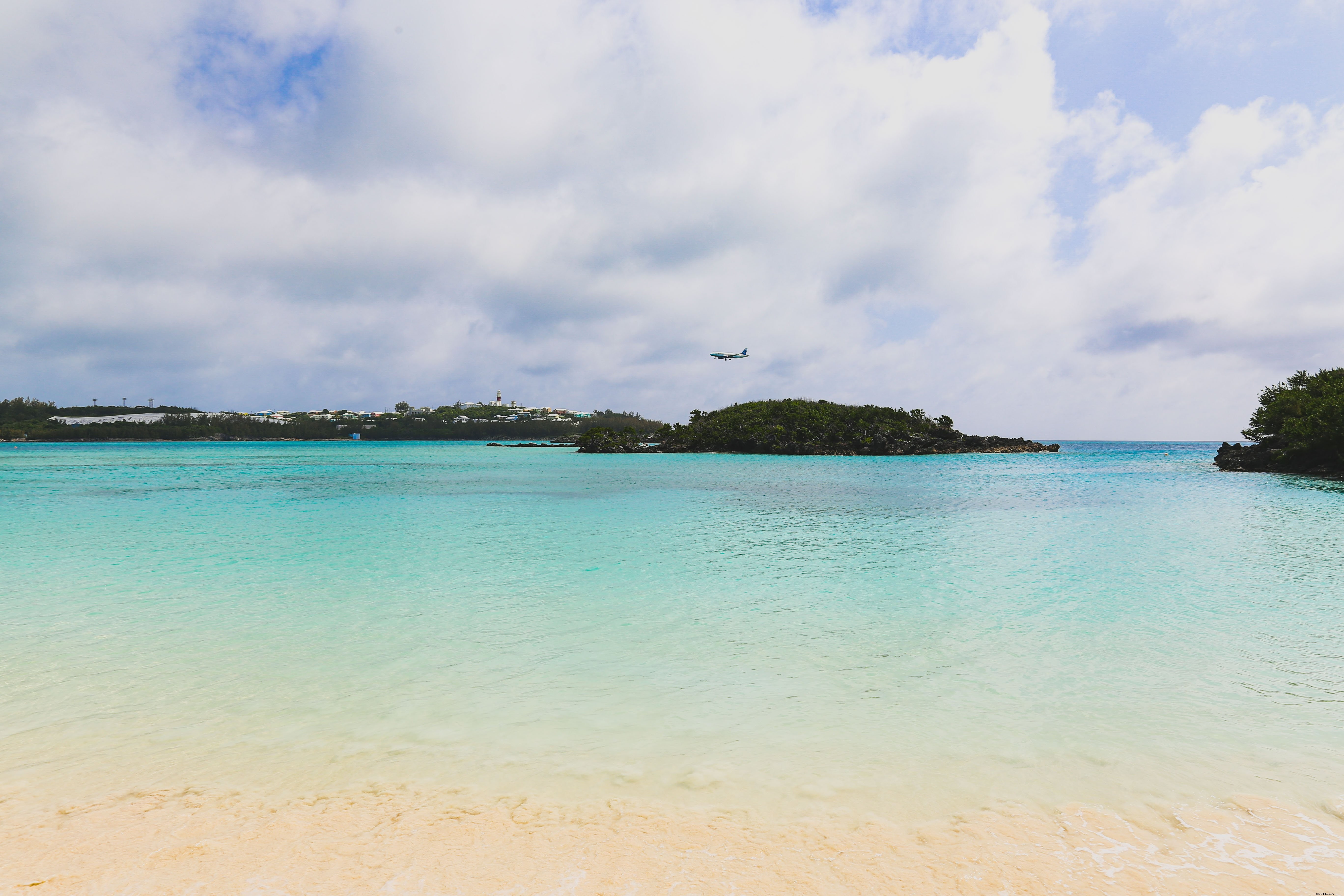 Stunning Aerial View: Plane Gliding Over Tropical Beach