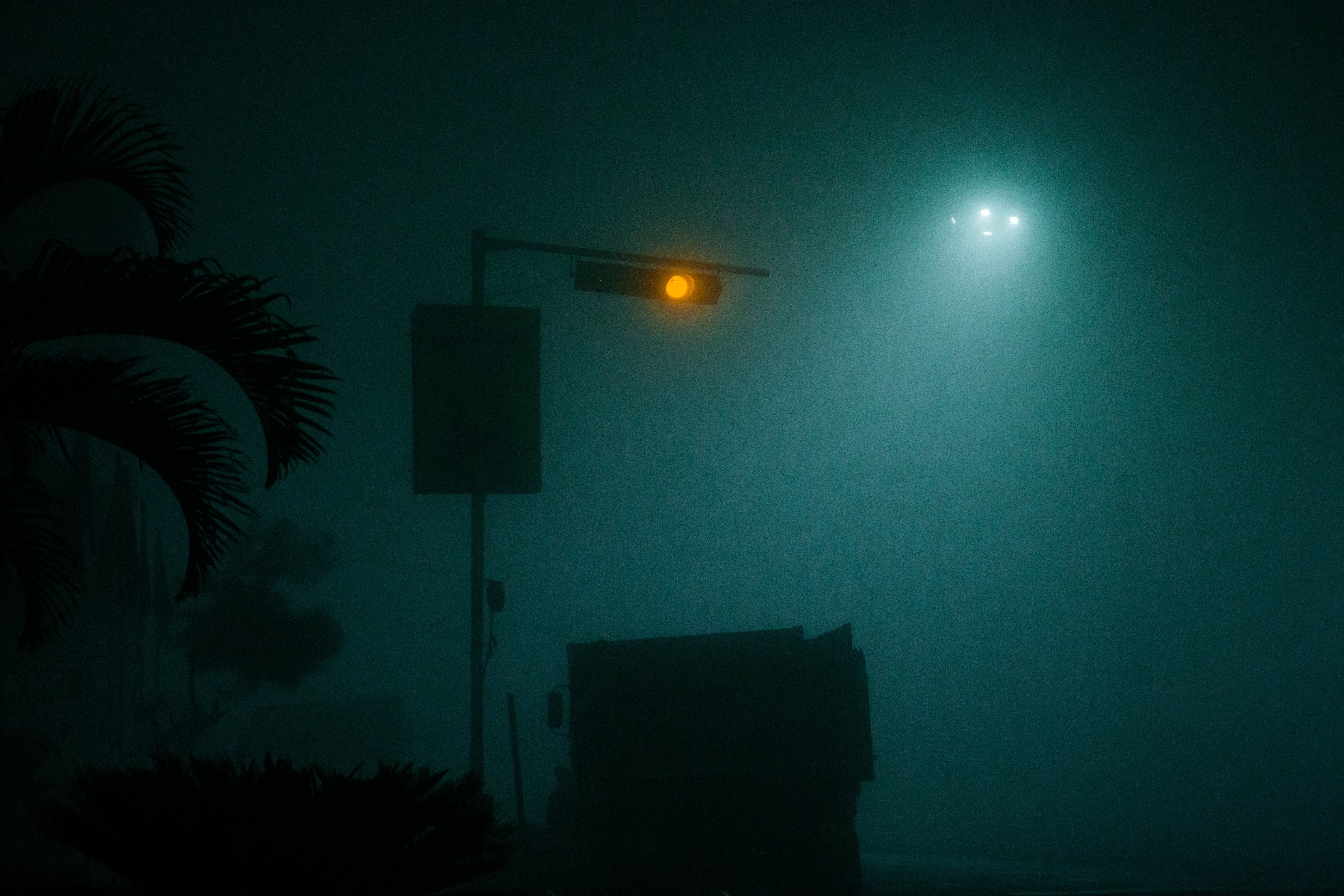 Stunning Yellow Traffic Light Piercing Thick Fog – Atmospheric Photo
