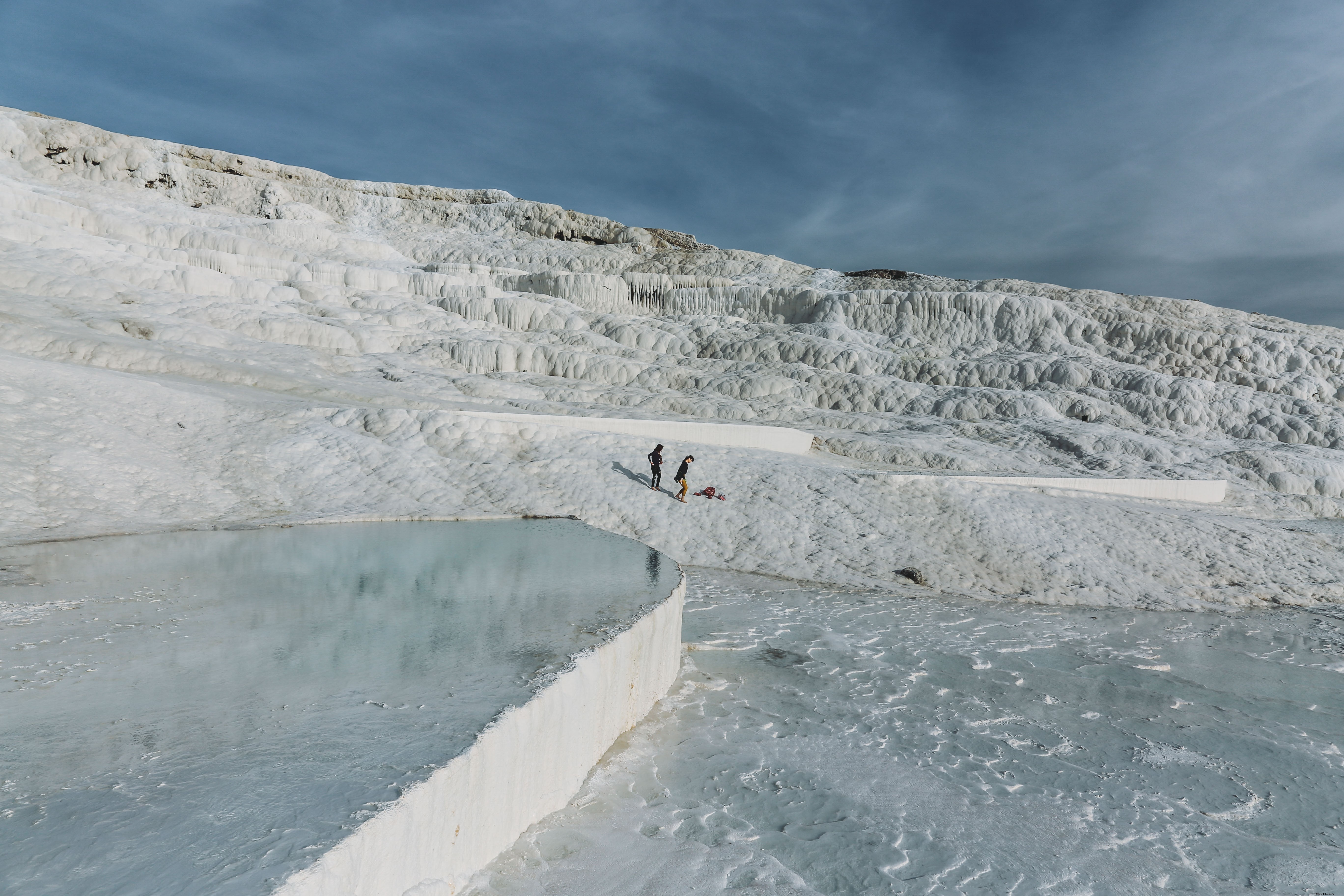 Stunning Photo: Tourists Crossing Mirror-Like Thermal Pools