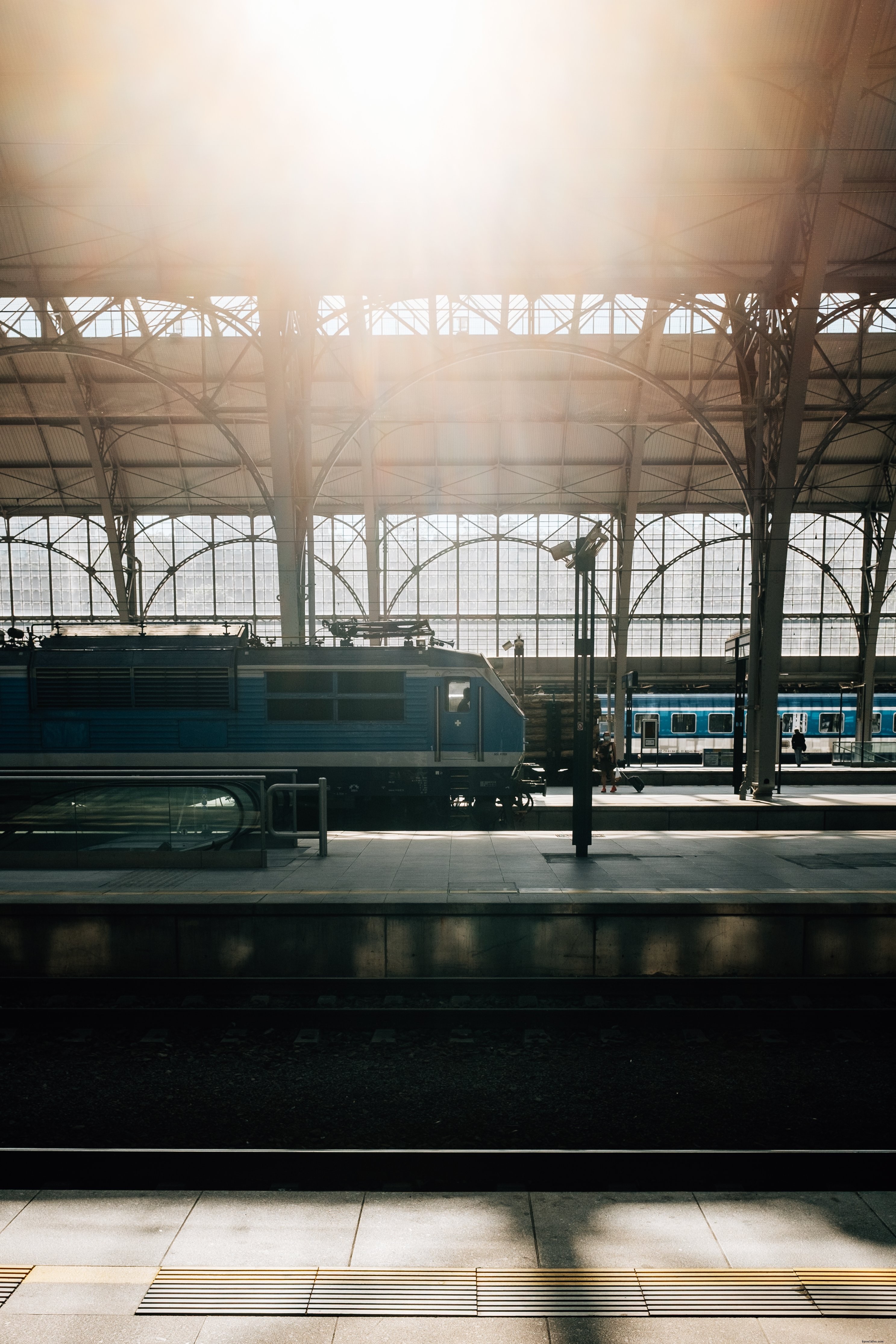 Stunning Photo: Two Blue Trains Waiting at a Busy Train Station