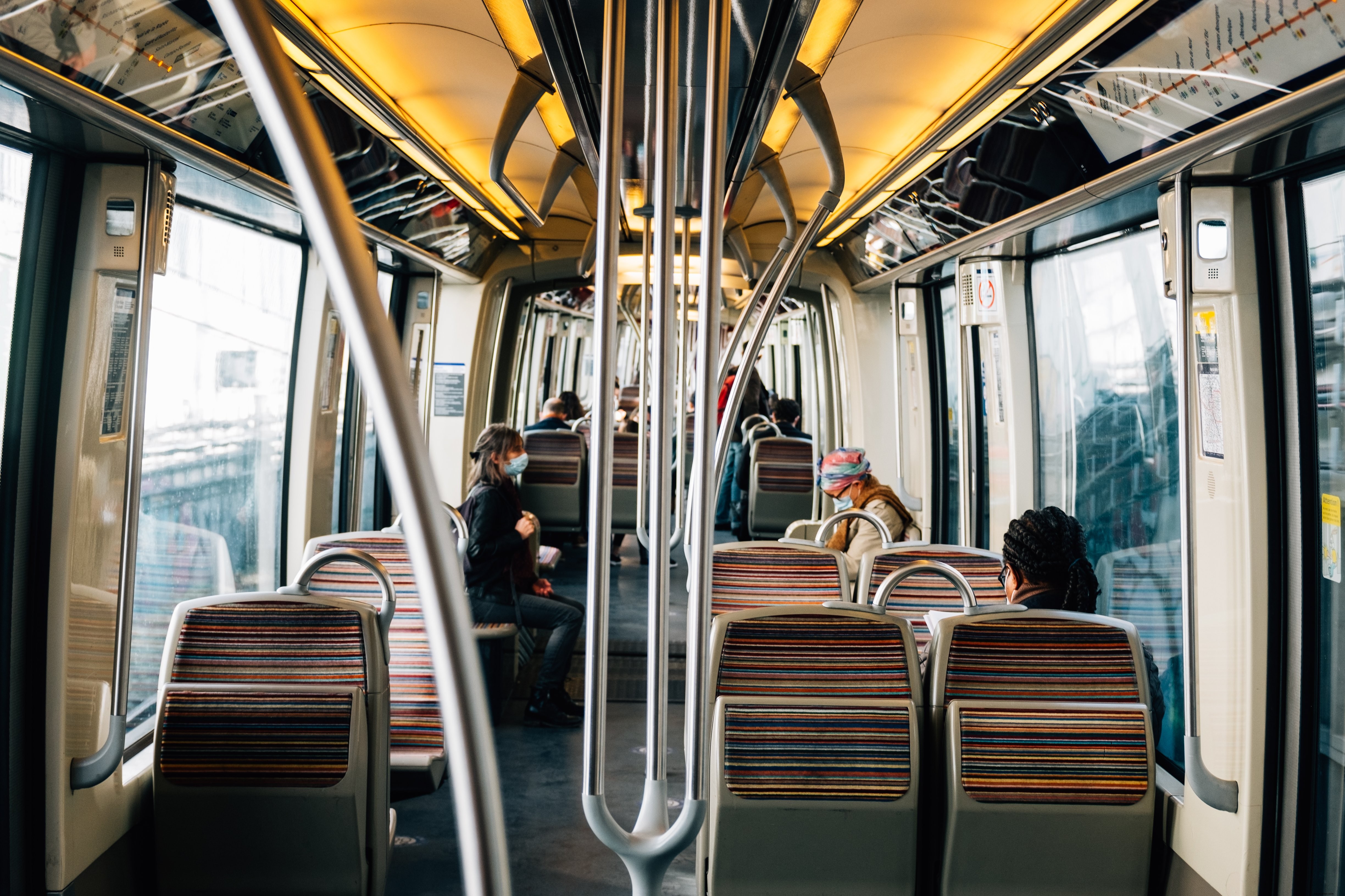 Commuters Wearing Face Masks on a City Bus – High-Res Stock Photo