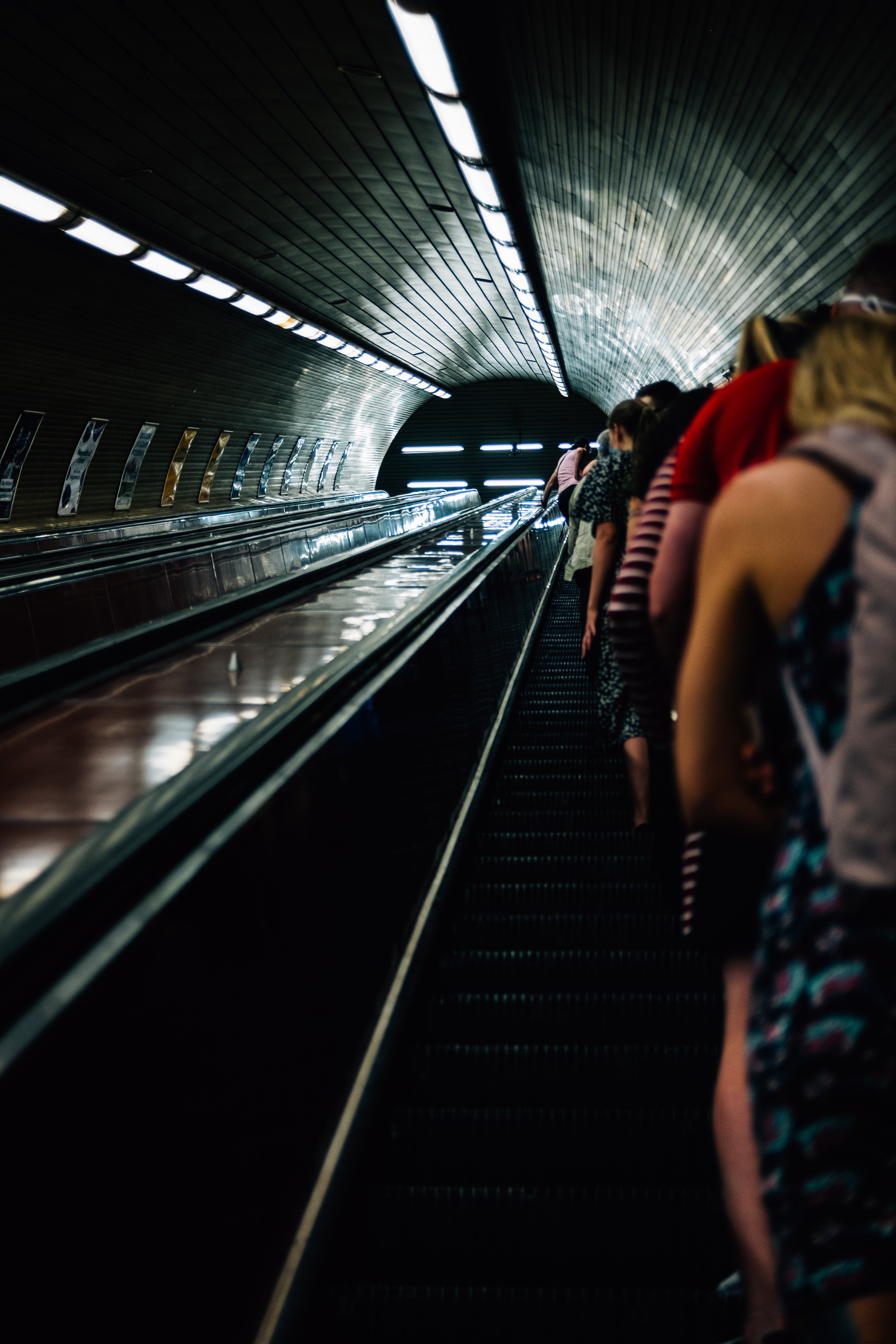 Dynamic Urban Scene: People Ascending a Busy Escalator