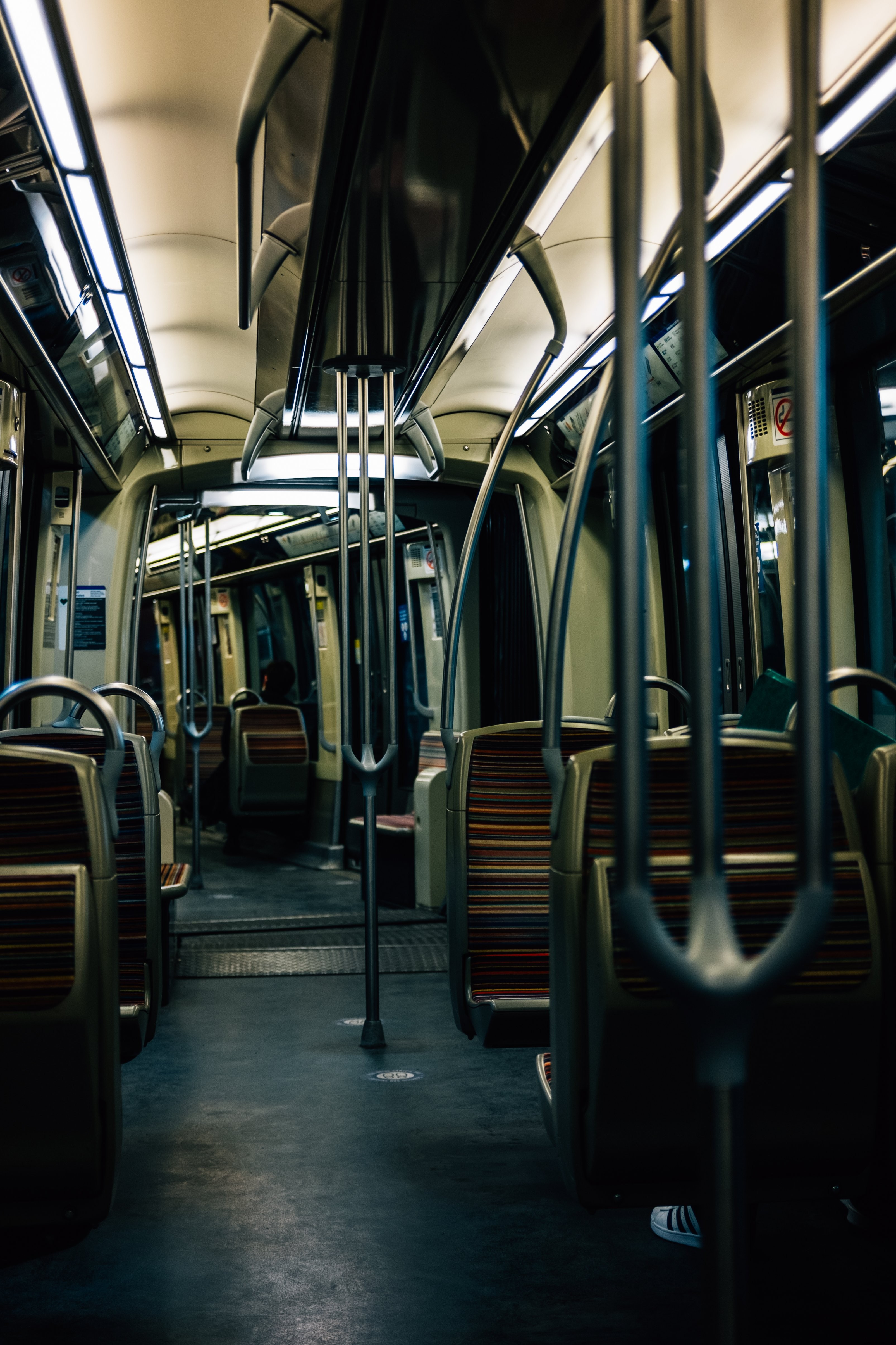 High-Resolution Photo: Empty Interior of Public Transit Vehicle