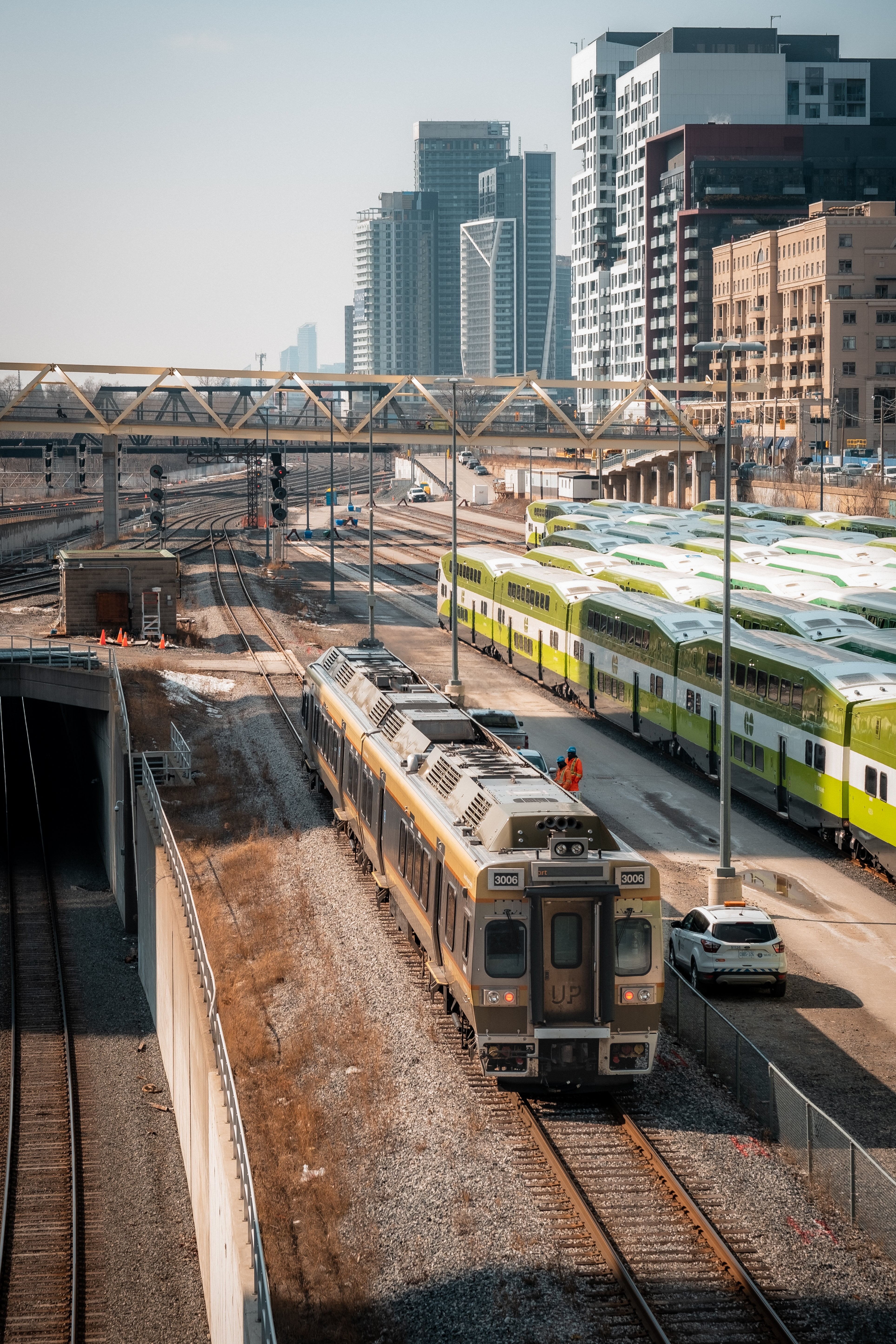 Stunning Overlook of Train Station and Bridge: Captivating Photo