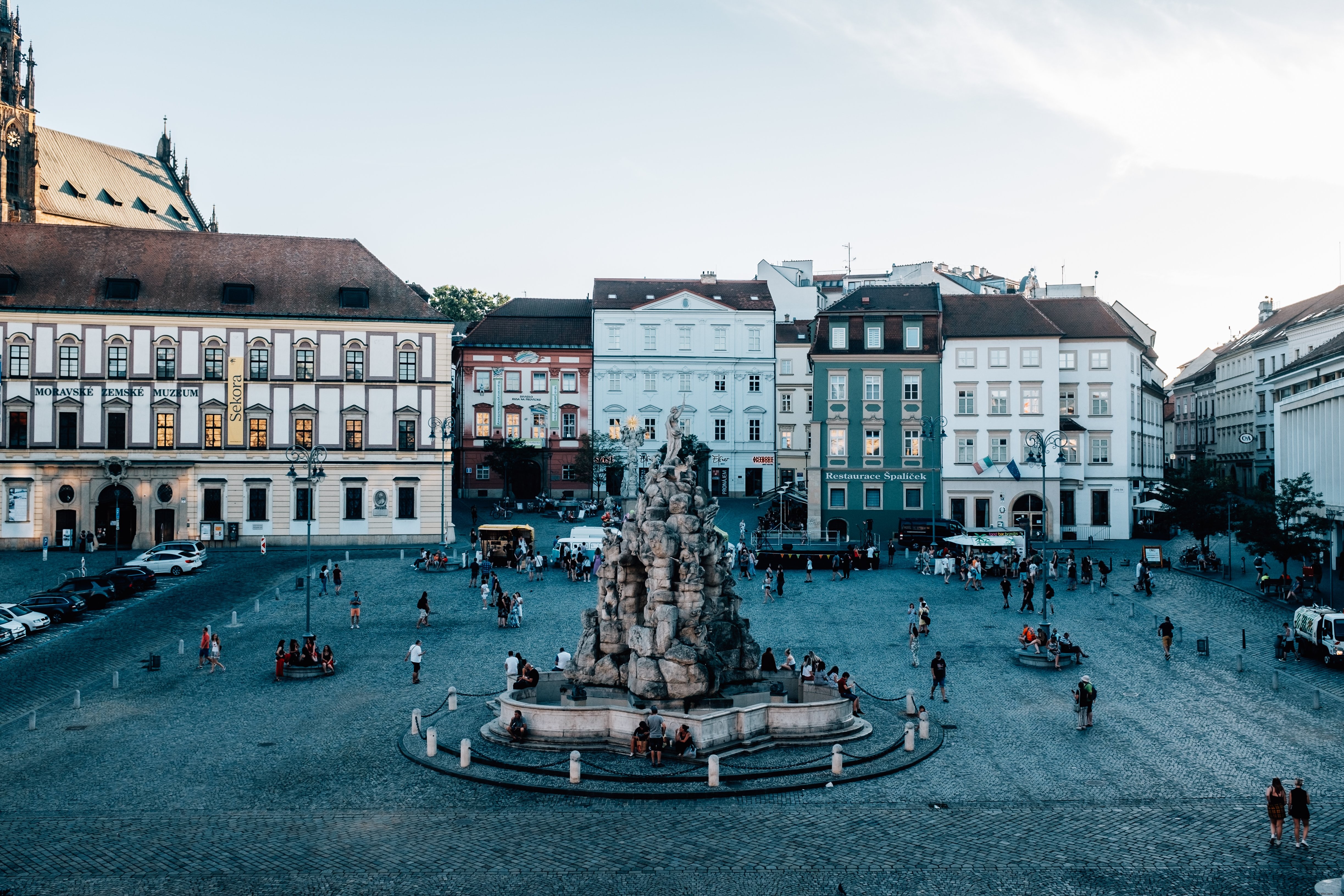Stunning Town Square Photo Featuring Majestic Central Stone Sculpture