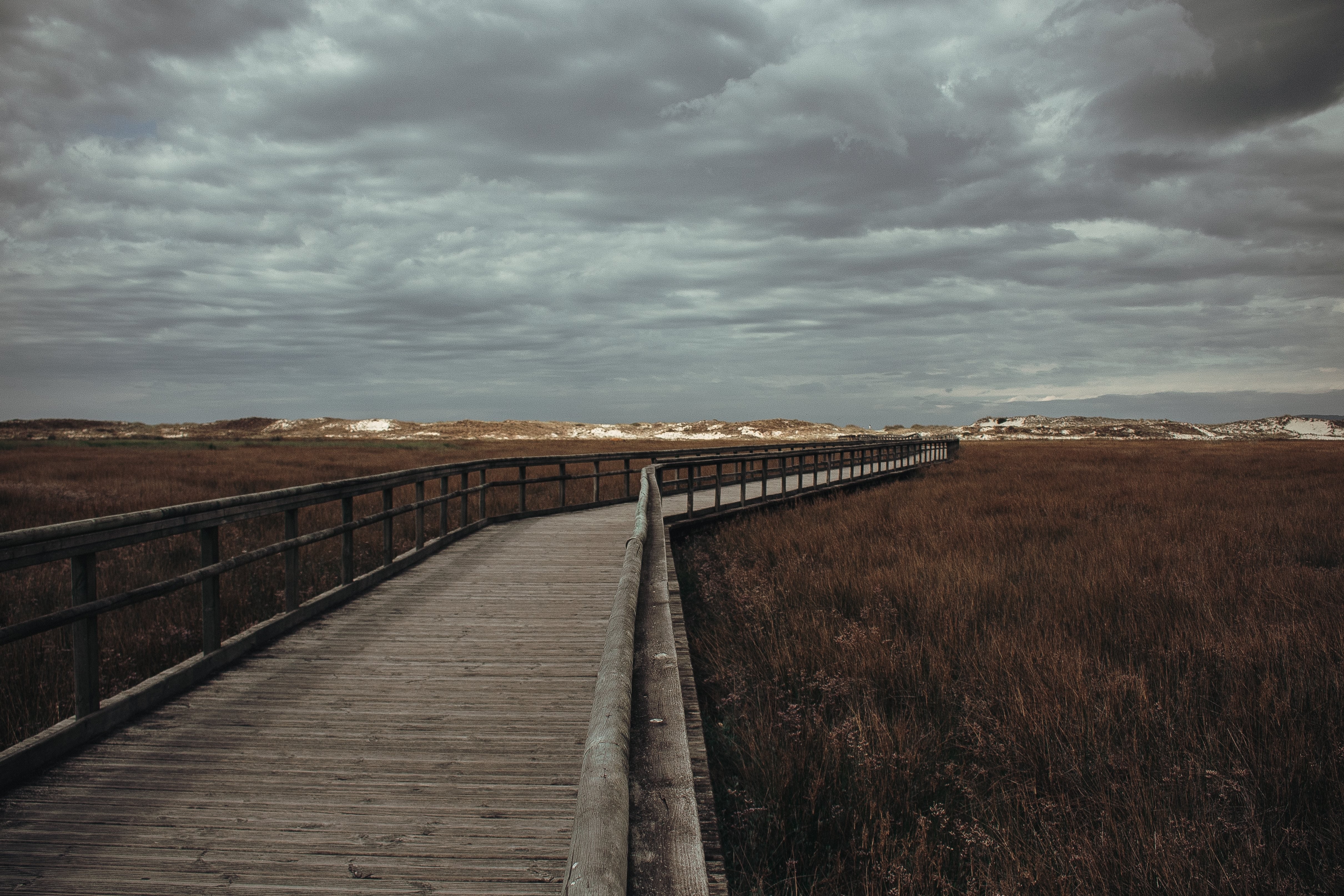 Dramatic Overcast Sky Over Serene Beach Path – Stunning Photography