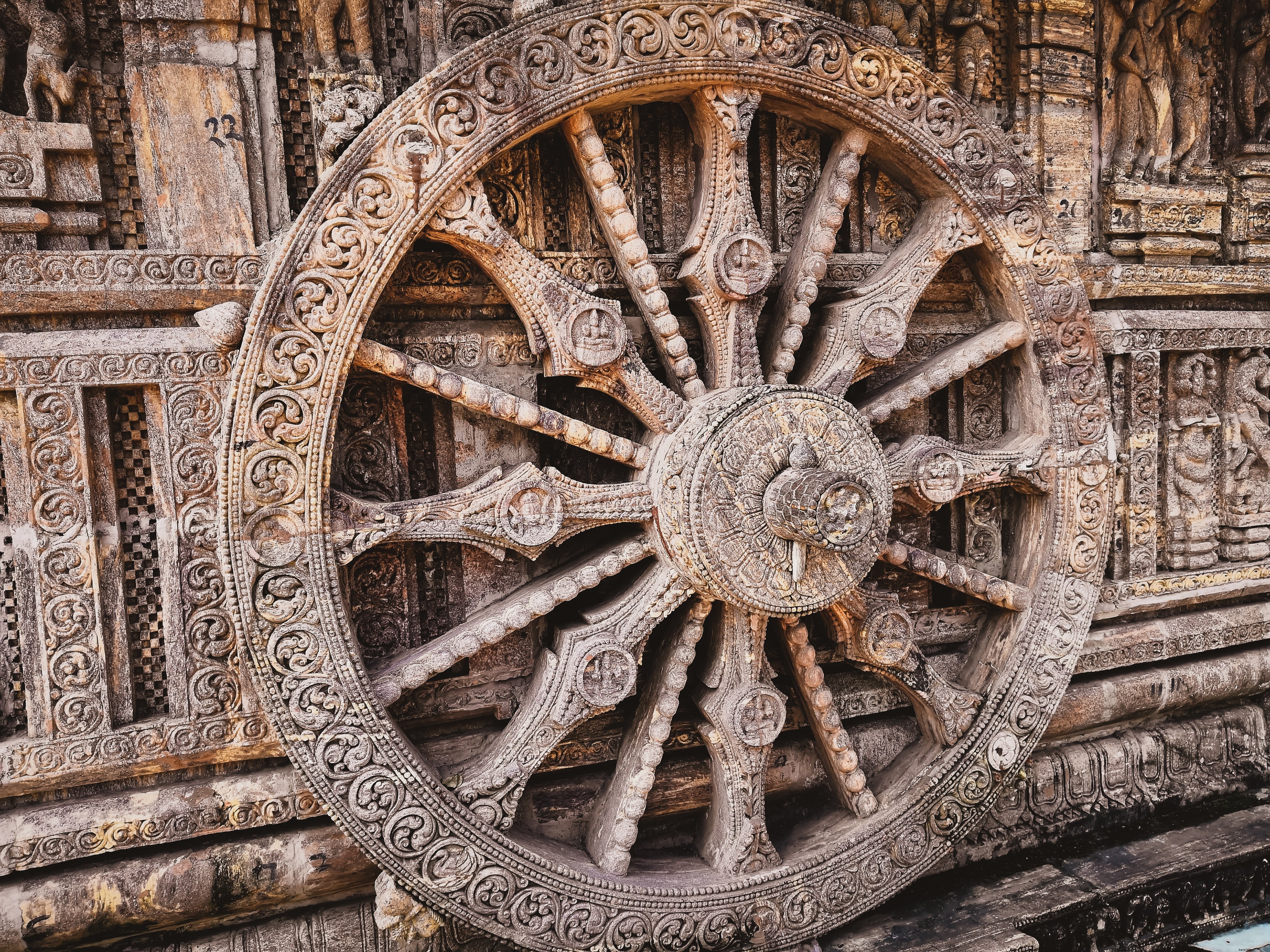 Stunning Image of an Ornate Carved Dharma Wheel