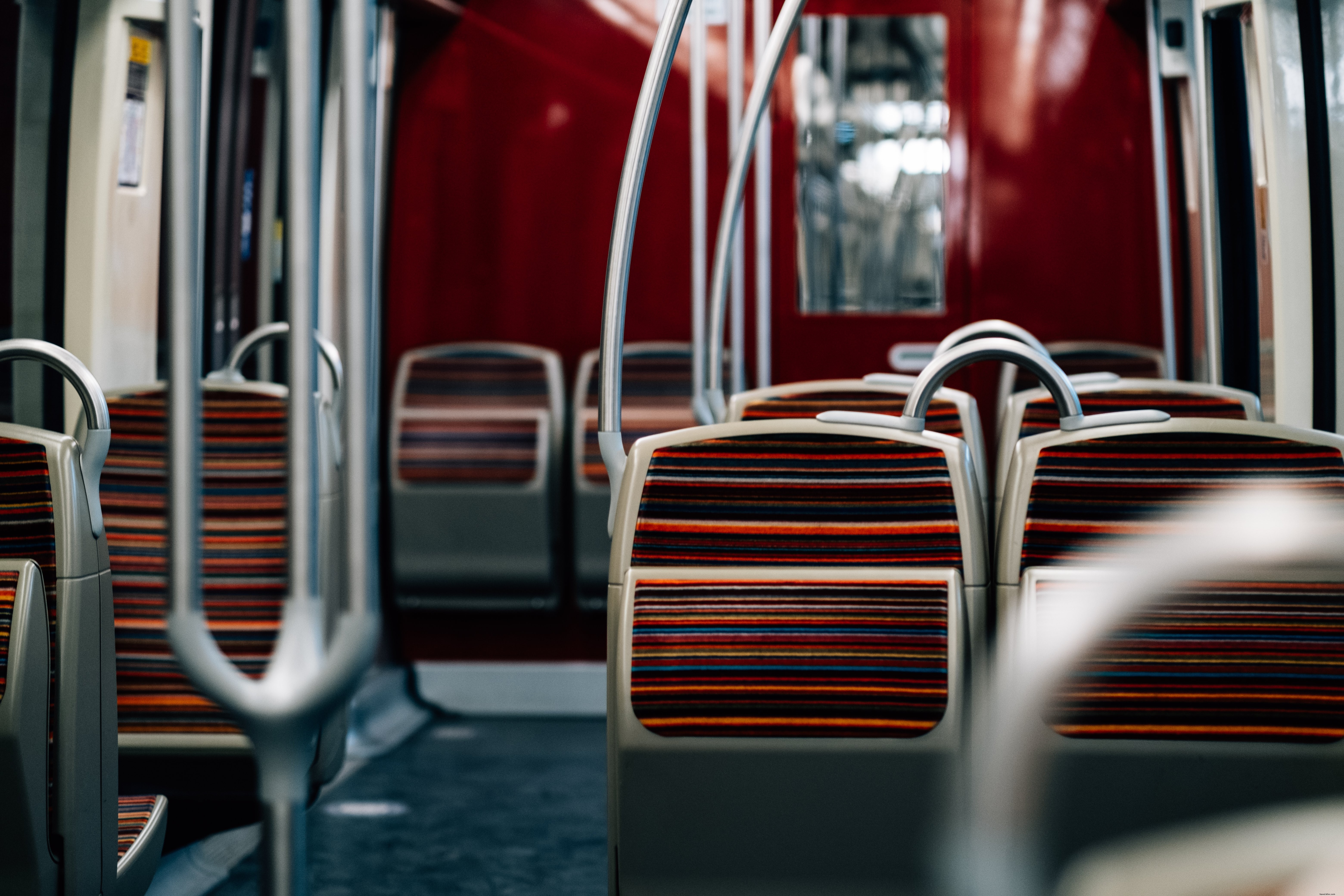 High-Resolution Photo of Red Seats on a Public Transit Bus
