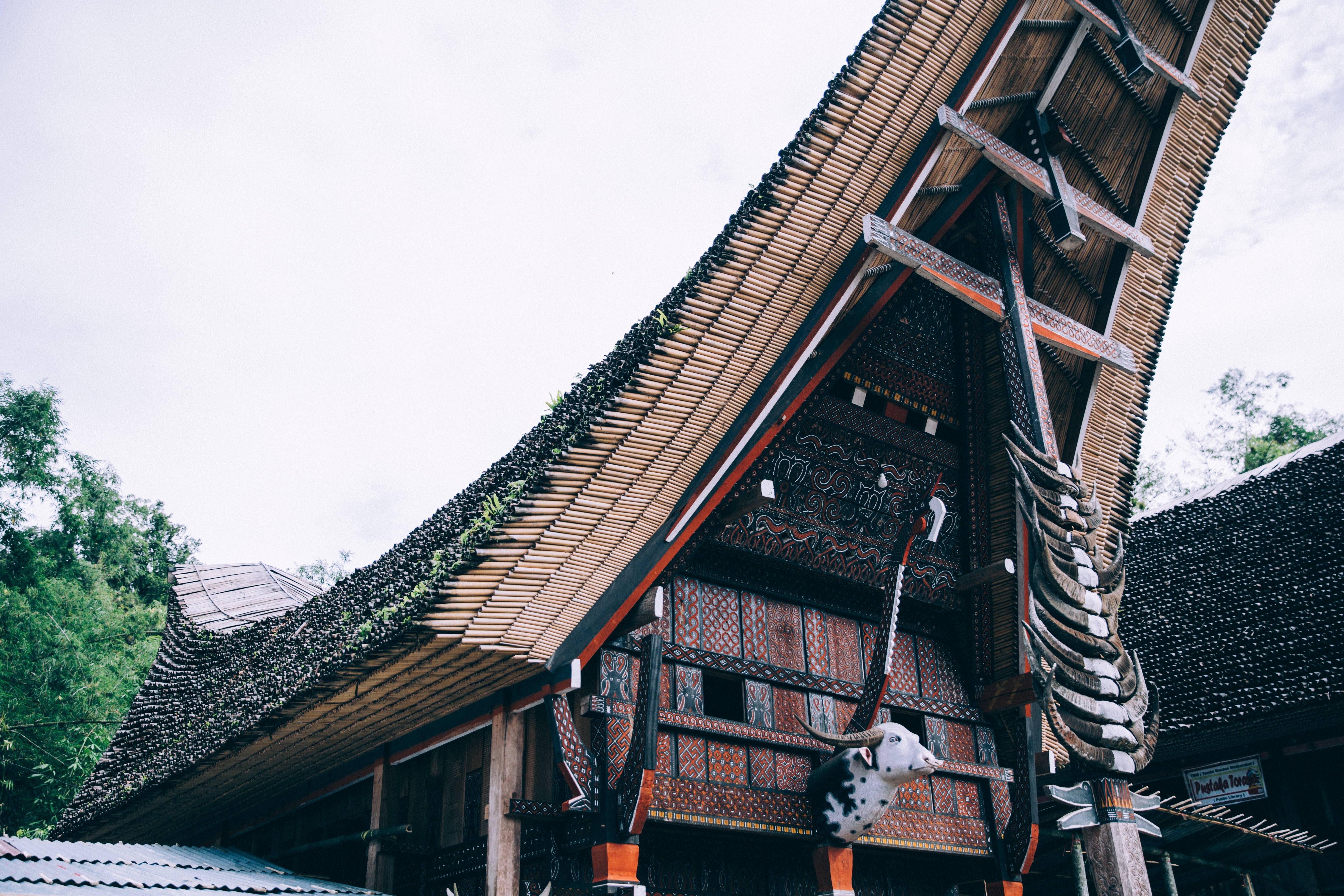Stunning Overhead View of Ornate Indonesian Bamboo Temple Towers