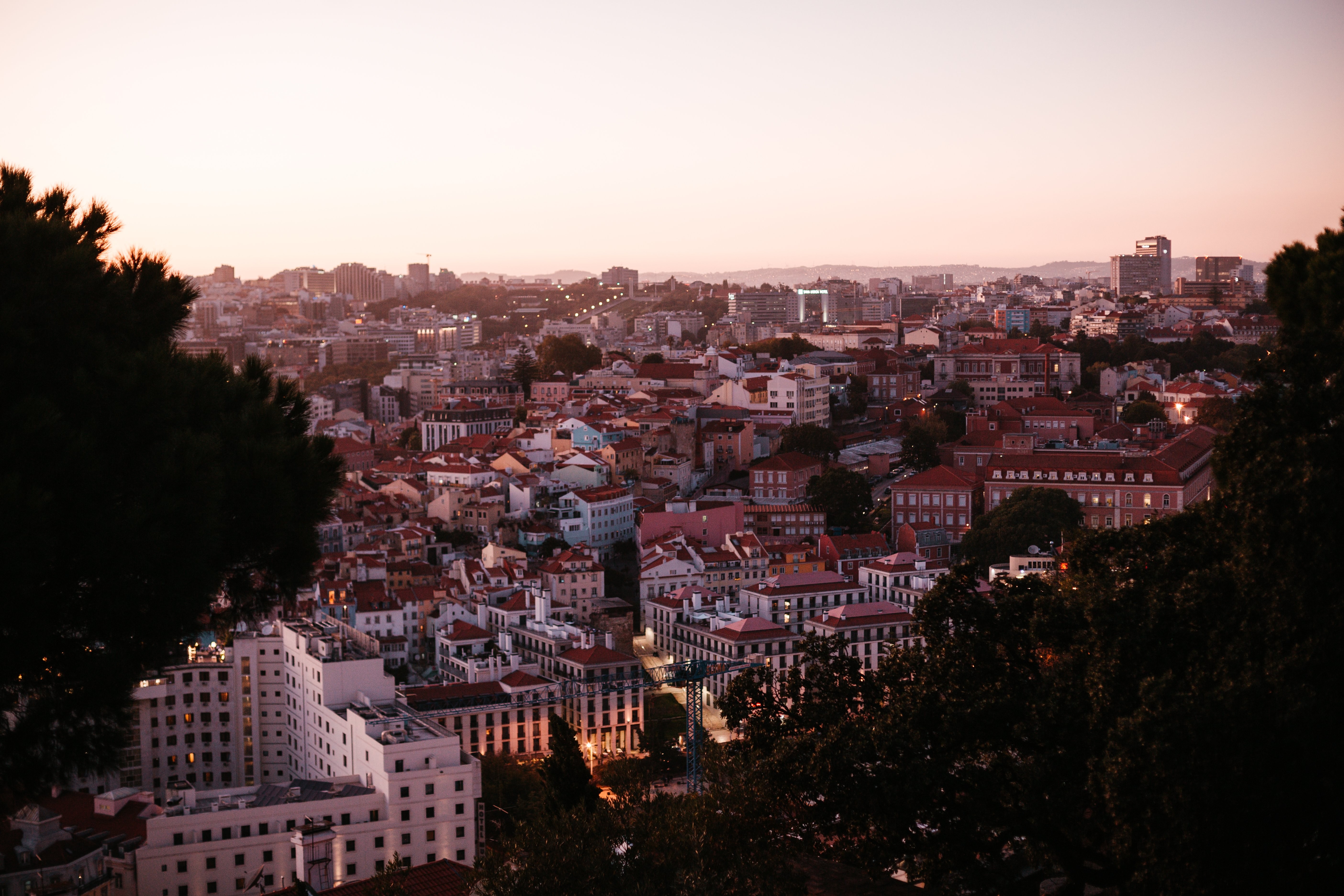 Lisbon Skyline Sunset: Stunning Tree‑Framed City View