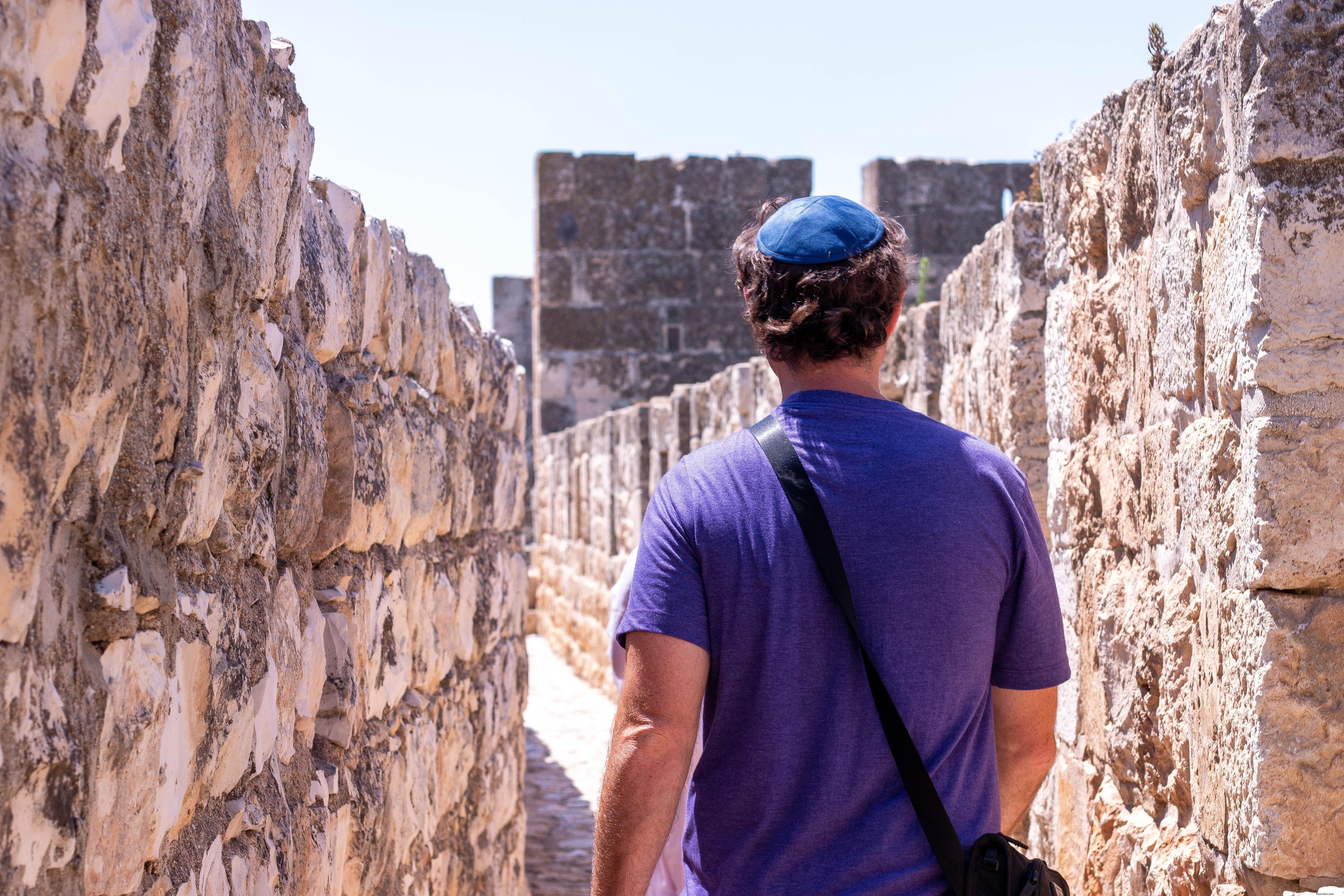 Stunning Photo: Person in Purple Walking Between Two Stone Walls