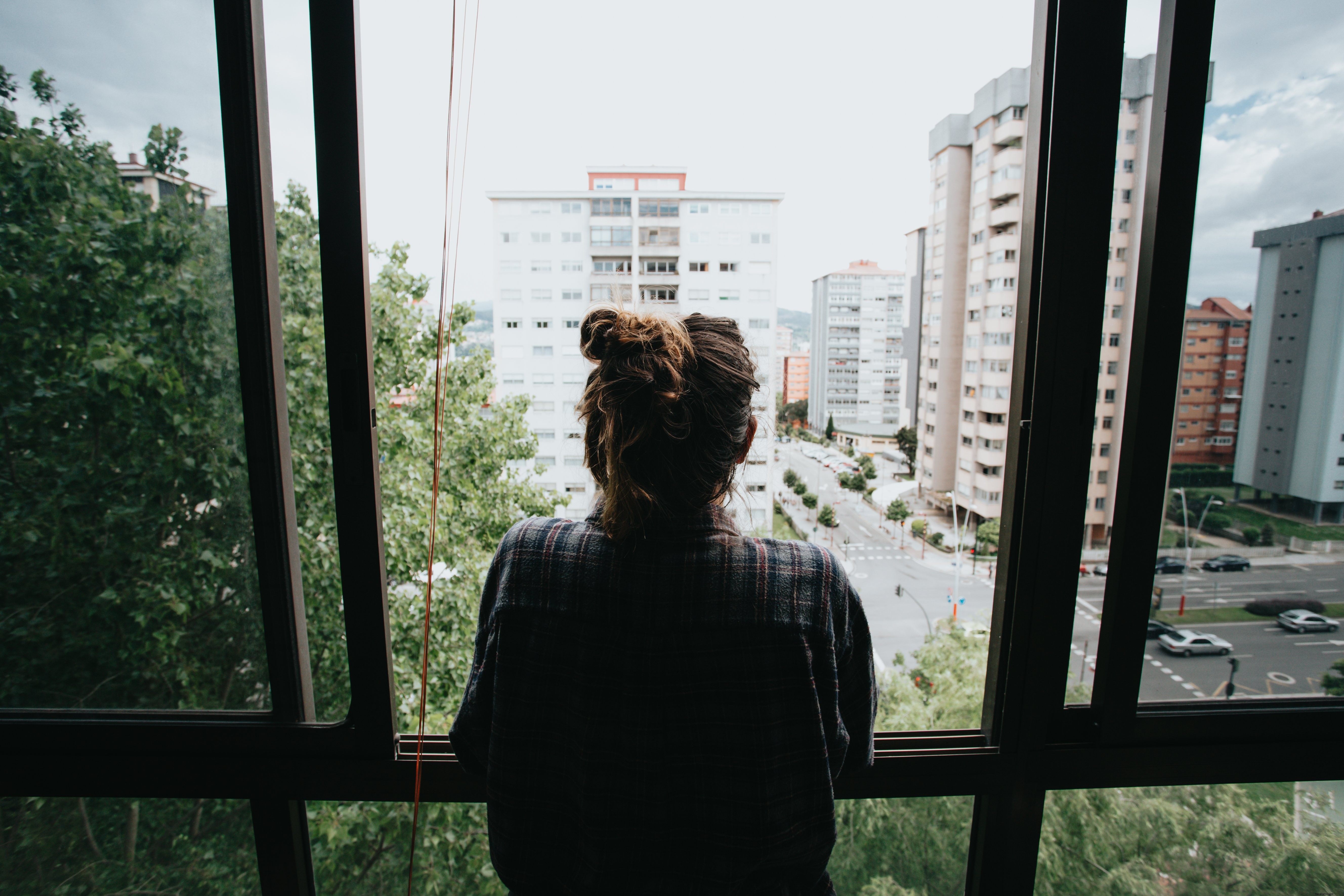 A Window View: A Person Gazing at the Cityscape Below