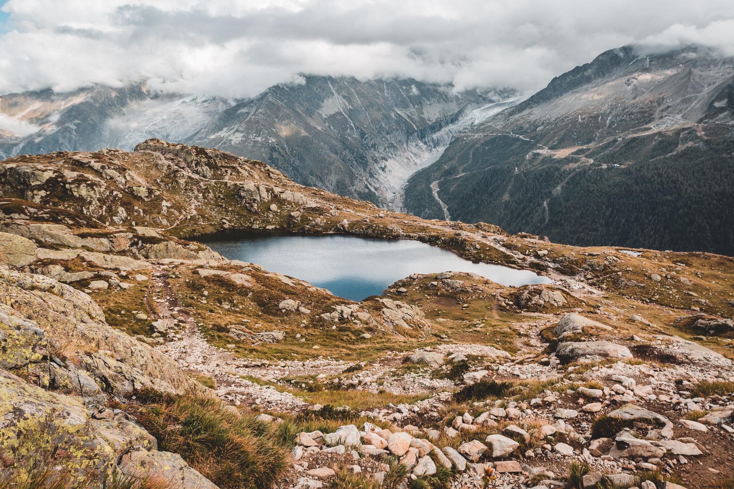 Stunning Still Pond Amid Brown Grass & Stones – A Scenic Photo